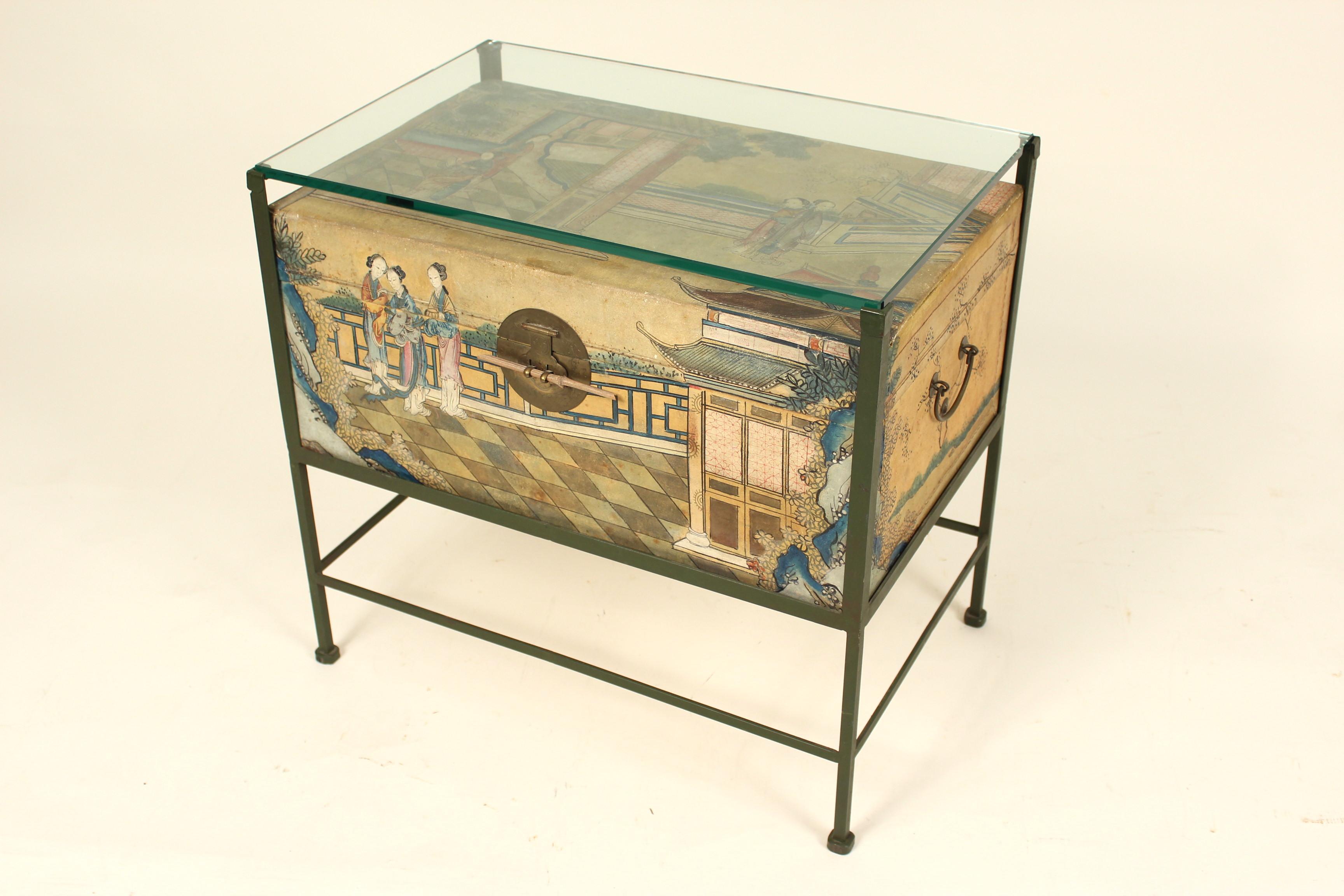 Chinoiserie Painted Pigskin Trunk Occasional Table