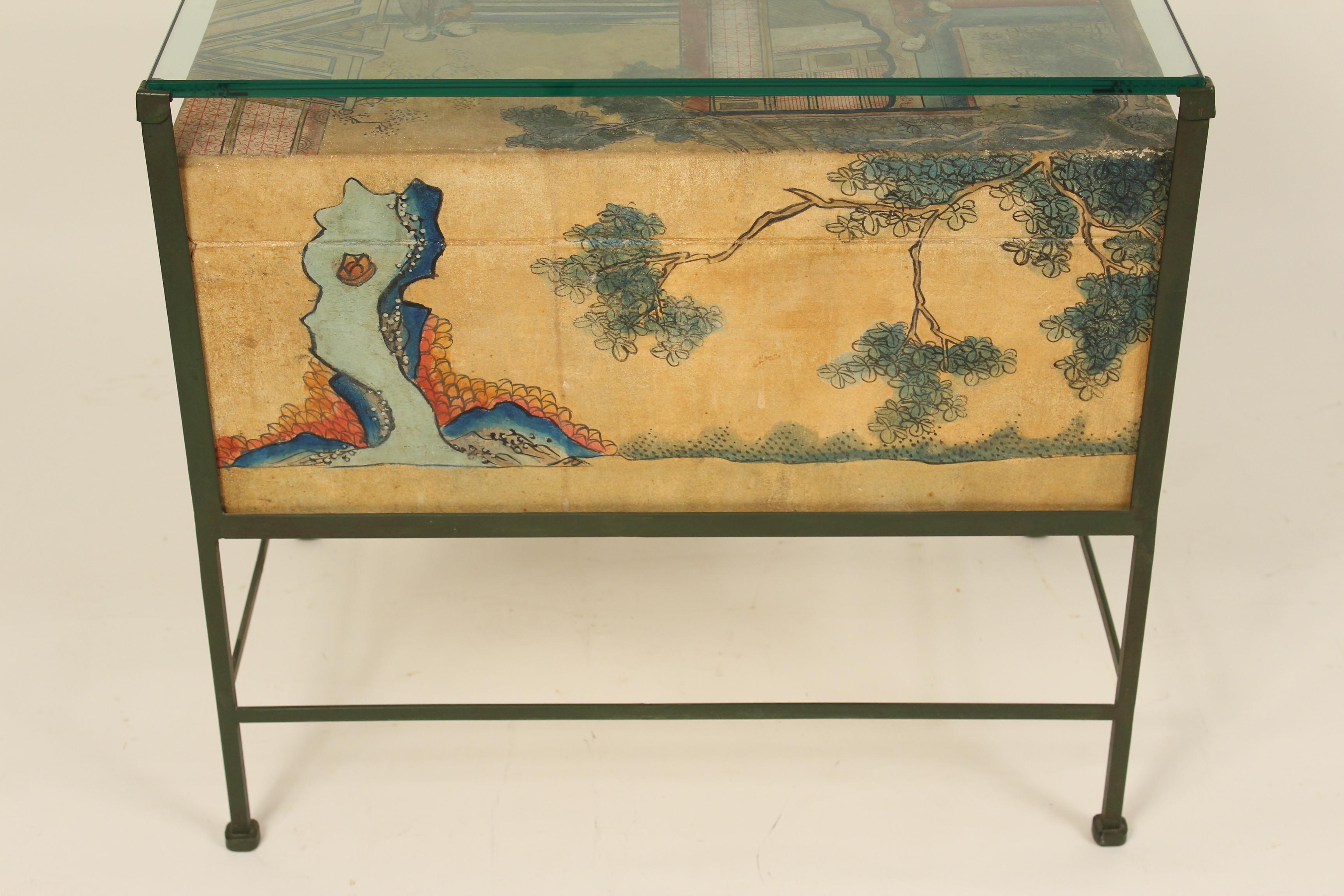 Painted Pigskin Trunk Occasional Table In Fair Condition In Laguna Beach, CA