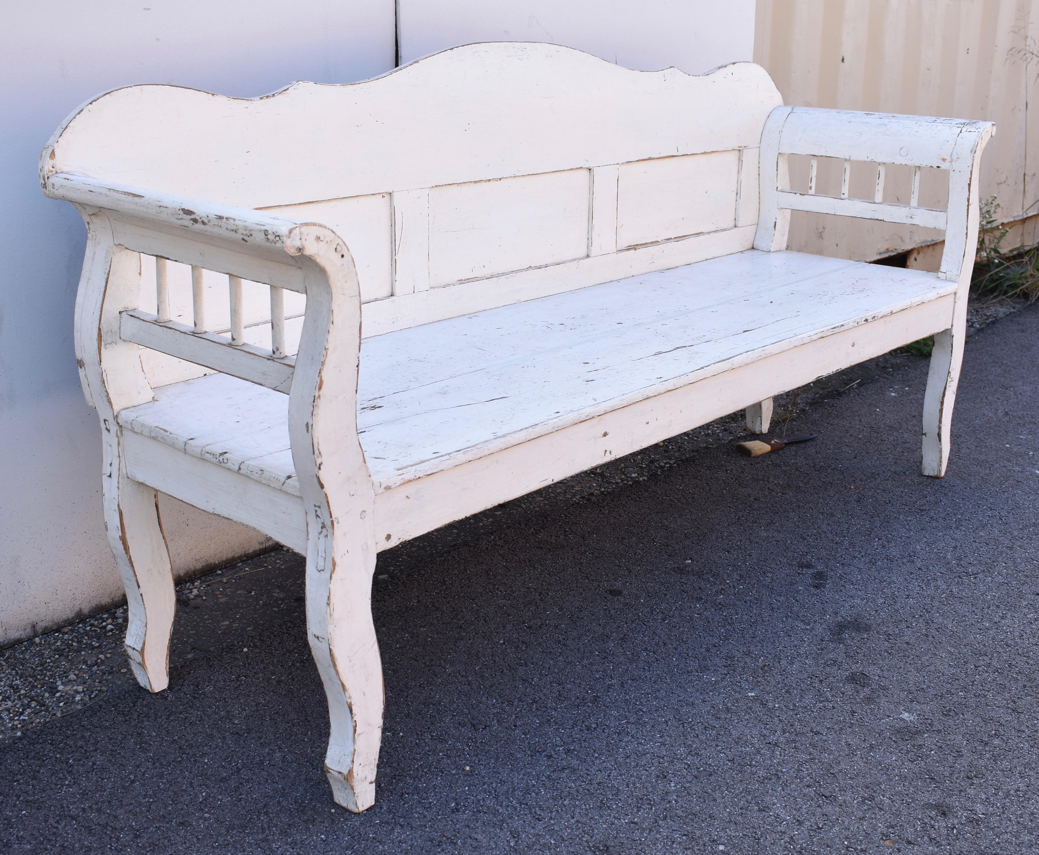 Hungarian Painted Pine and Oak Bench or Settle For Sale