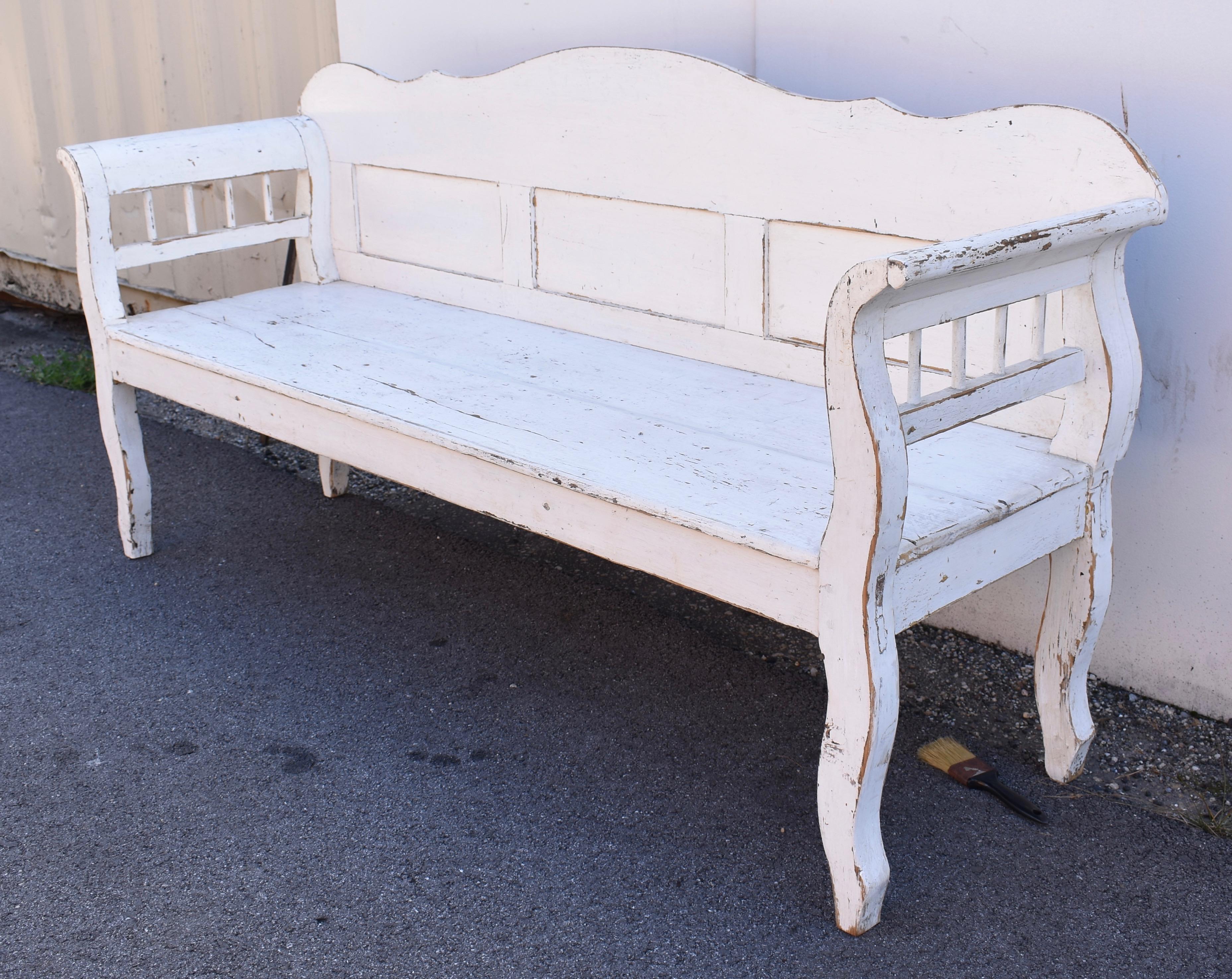 20th Century Painted Pine and Oak Bench or Settle For Sale