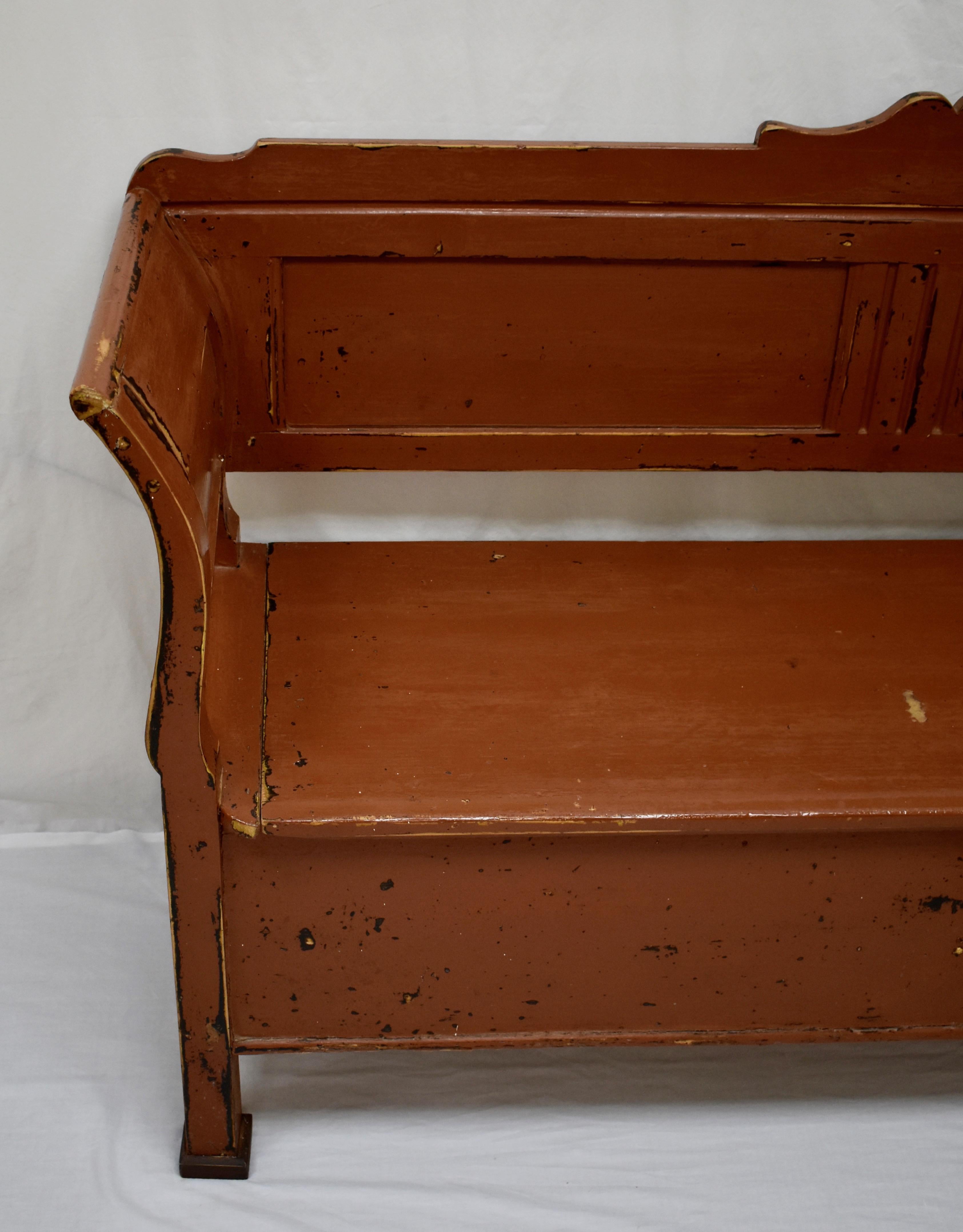 19th Century Painted Pine and Oak Storage Bench