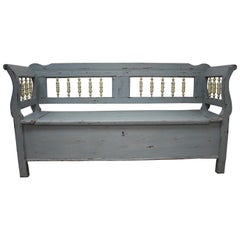 Antique Painted Pine and Oak Storage Bench
