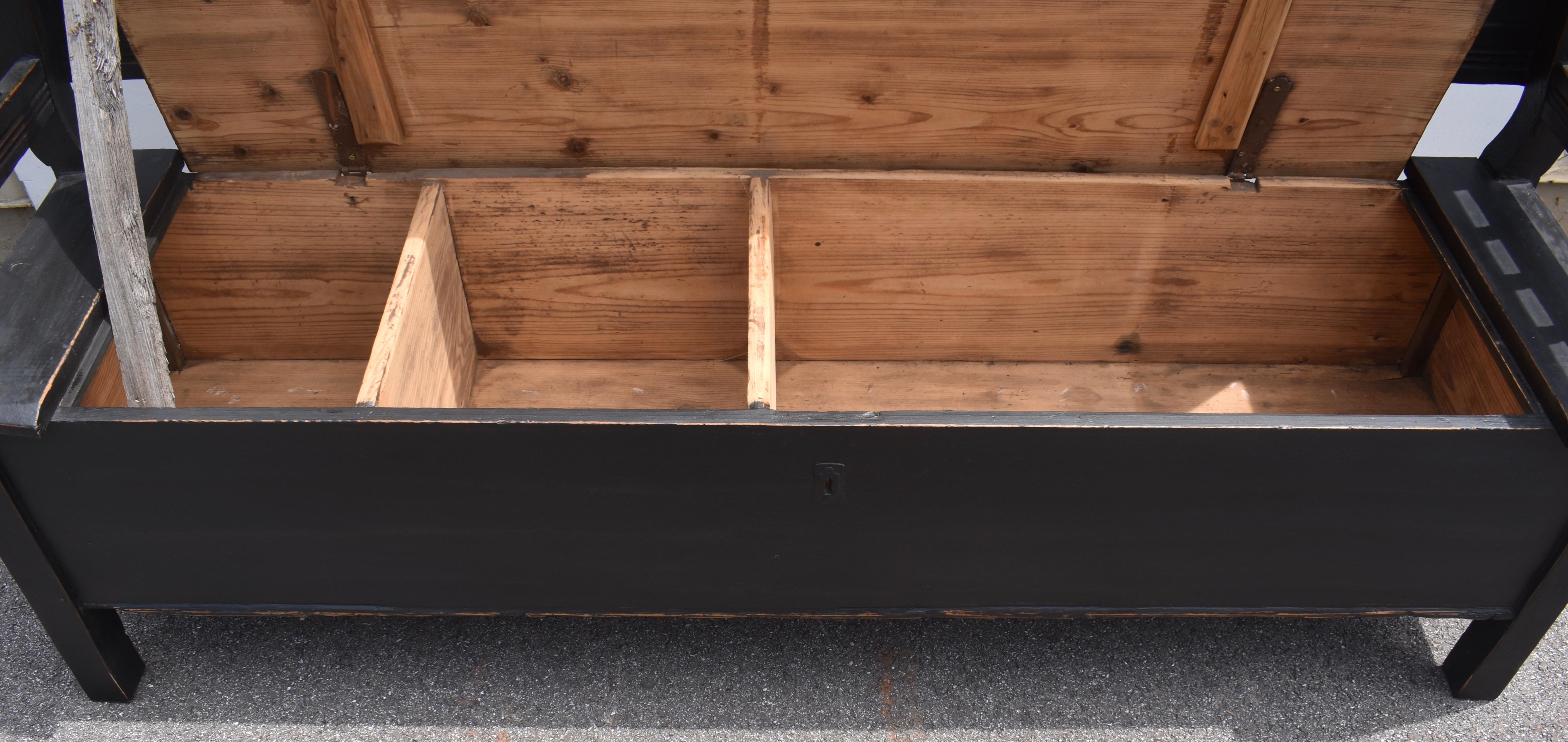 Painted Pine and Oak Storage Bench or Settle For Sale 4
