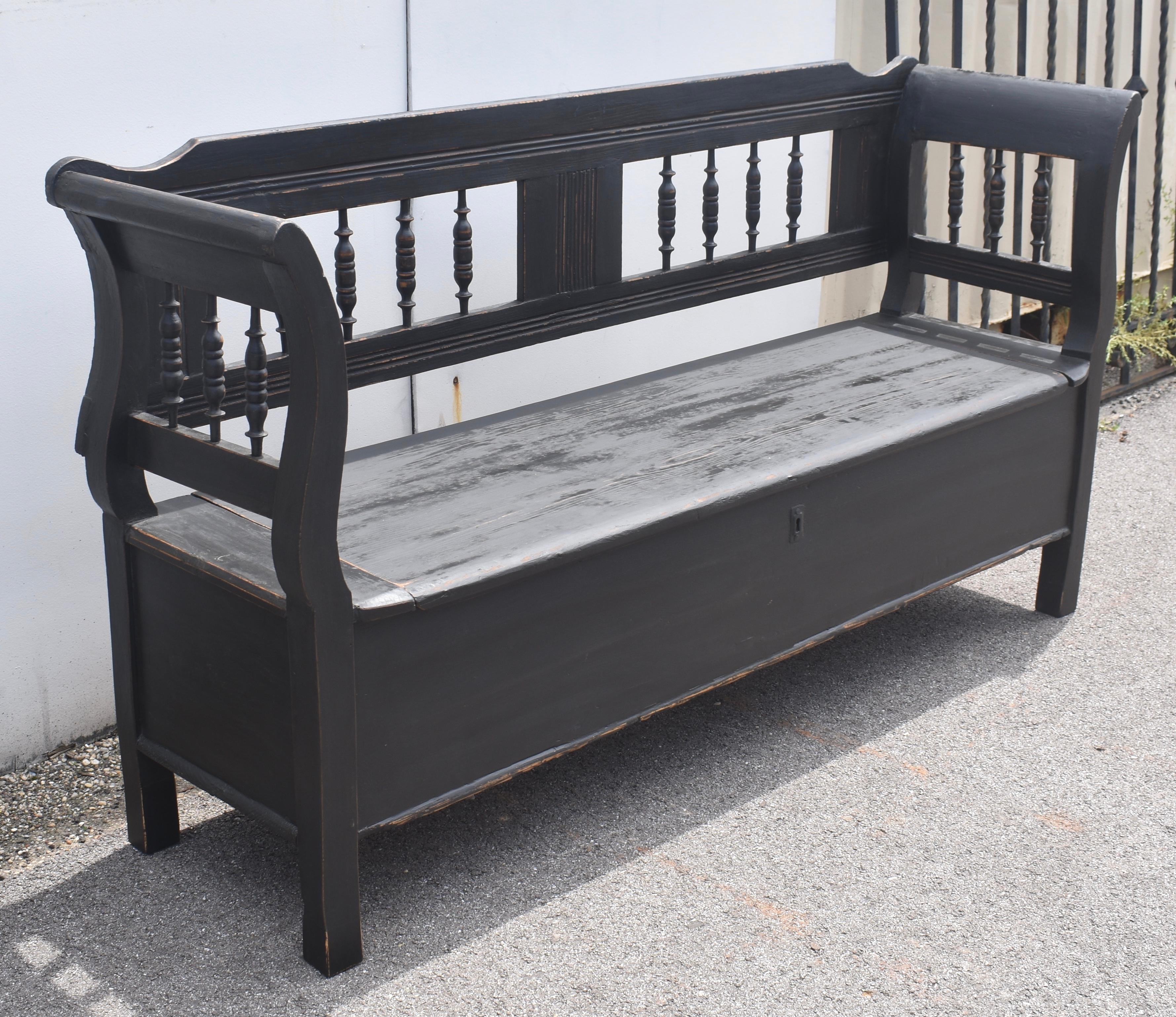 Empire Painted Pine and Oak Storage Bench or Settle For Sale