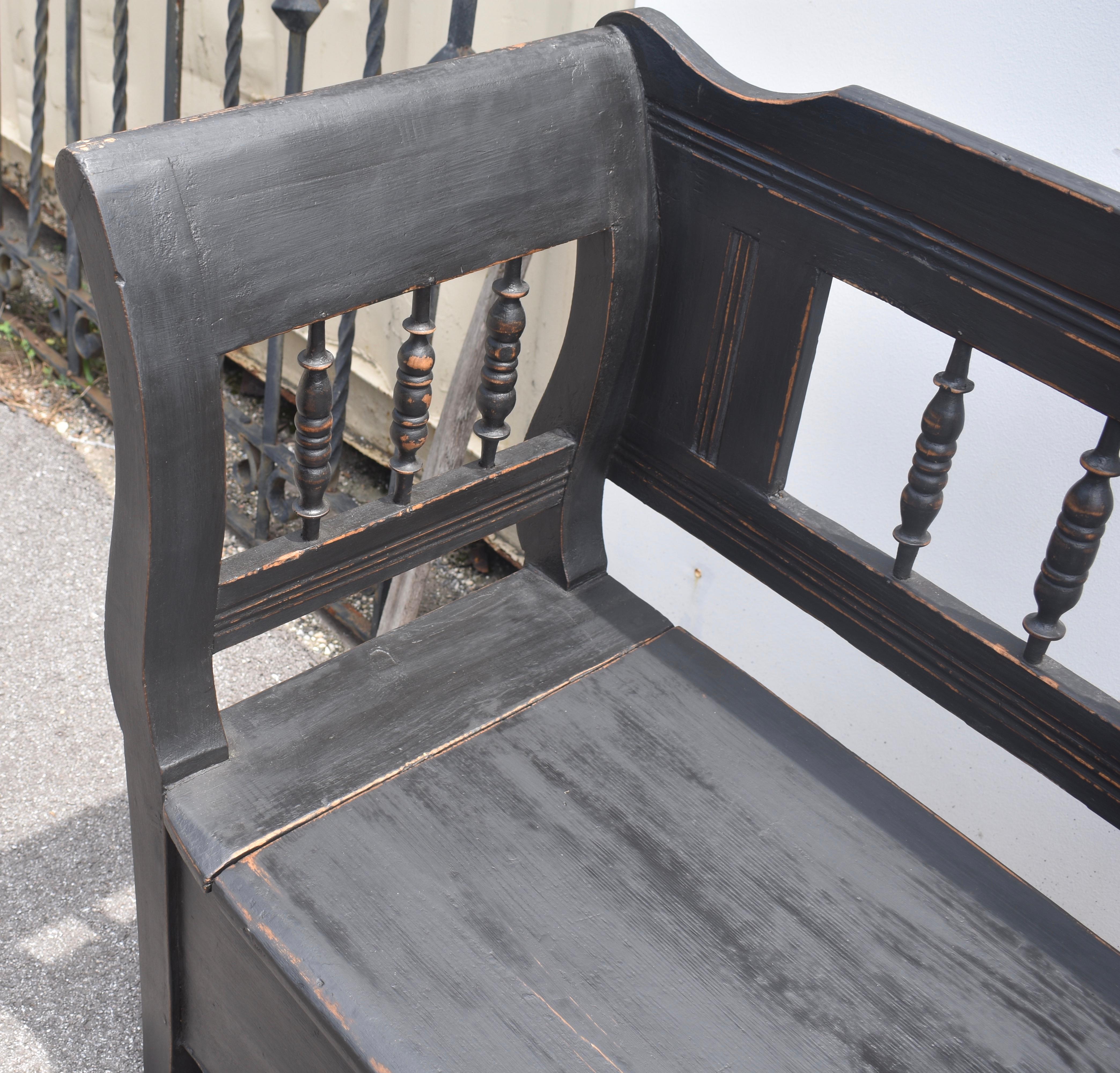 Polished Painted Pine and Oak Storage Bench or Settle For Sale