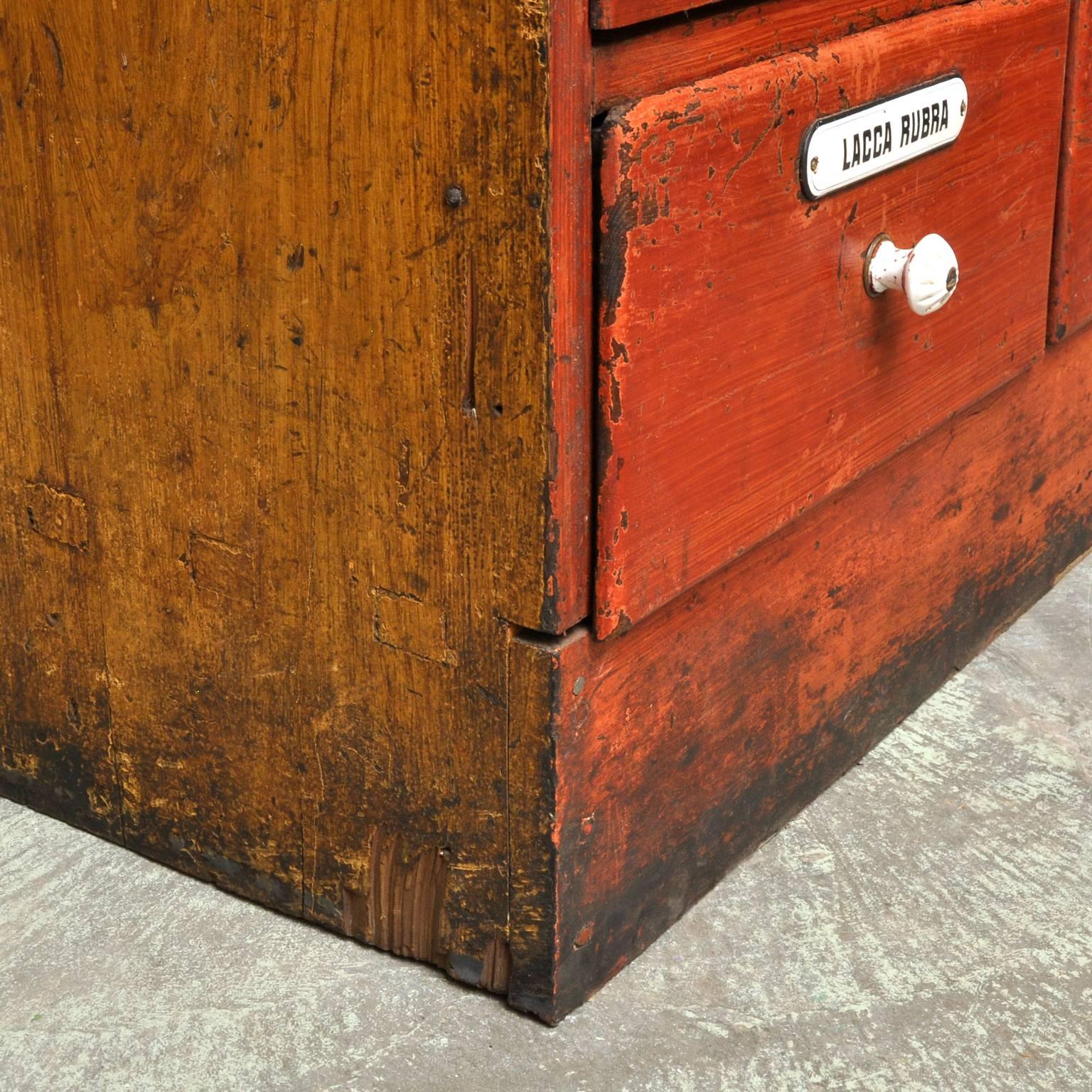 Painted Pine Apothecary Cabinet with 16 Drawers, circa 1900 3