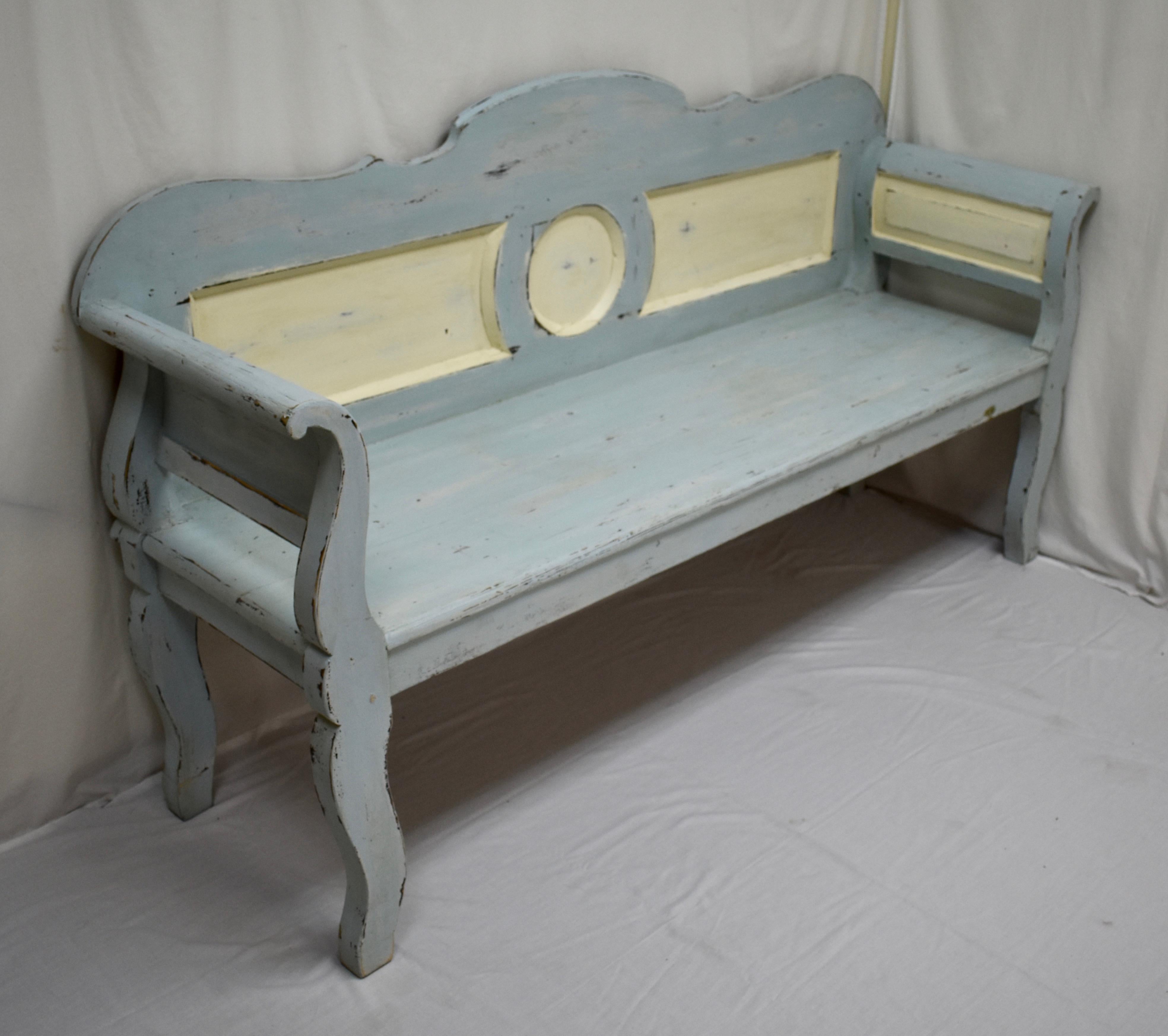 Hungarian Painted Pine Bench or Settle
