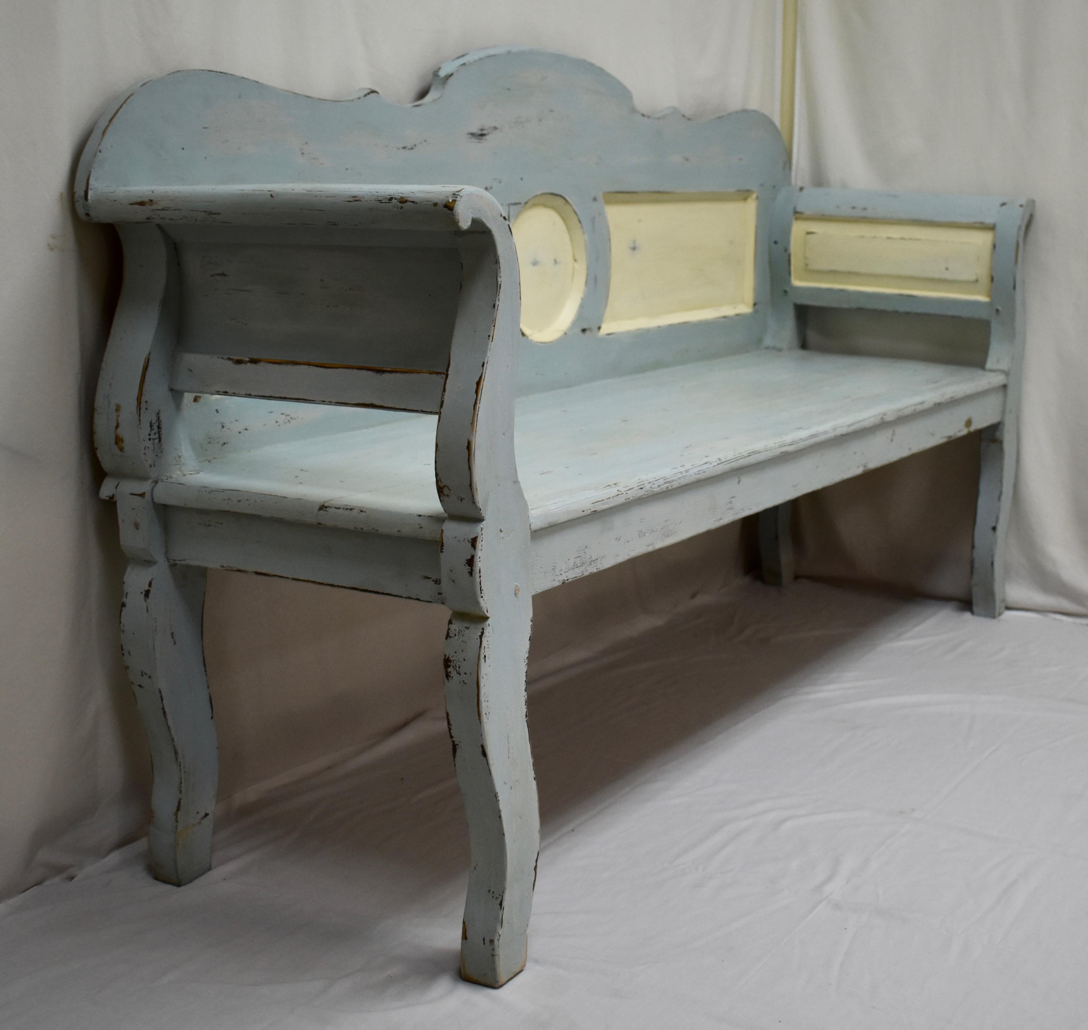 Hand-Painted Painted Pine Bench or Settle