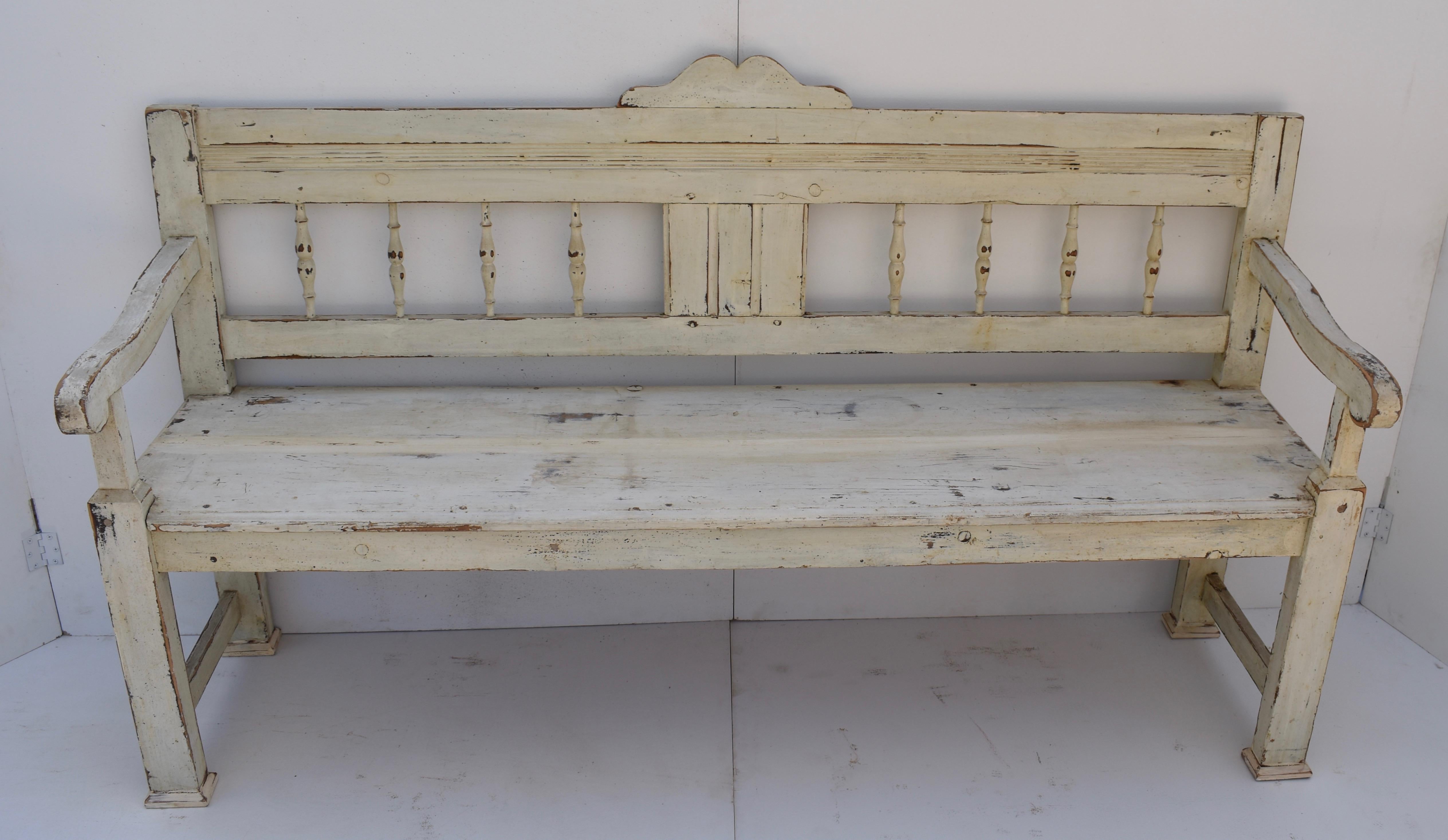 Hungarian Painted Pine Bench or Settle