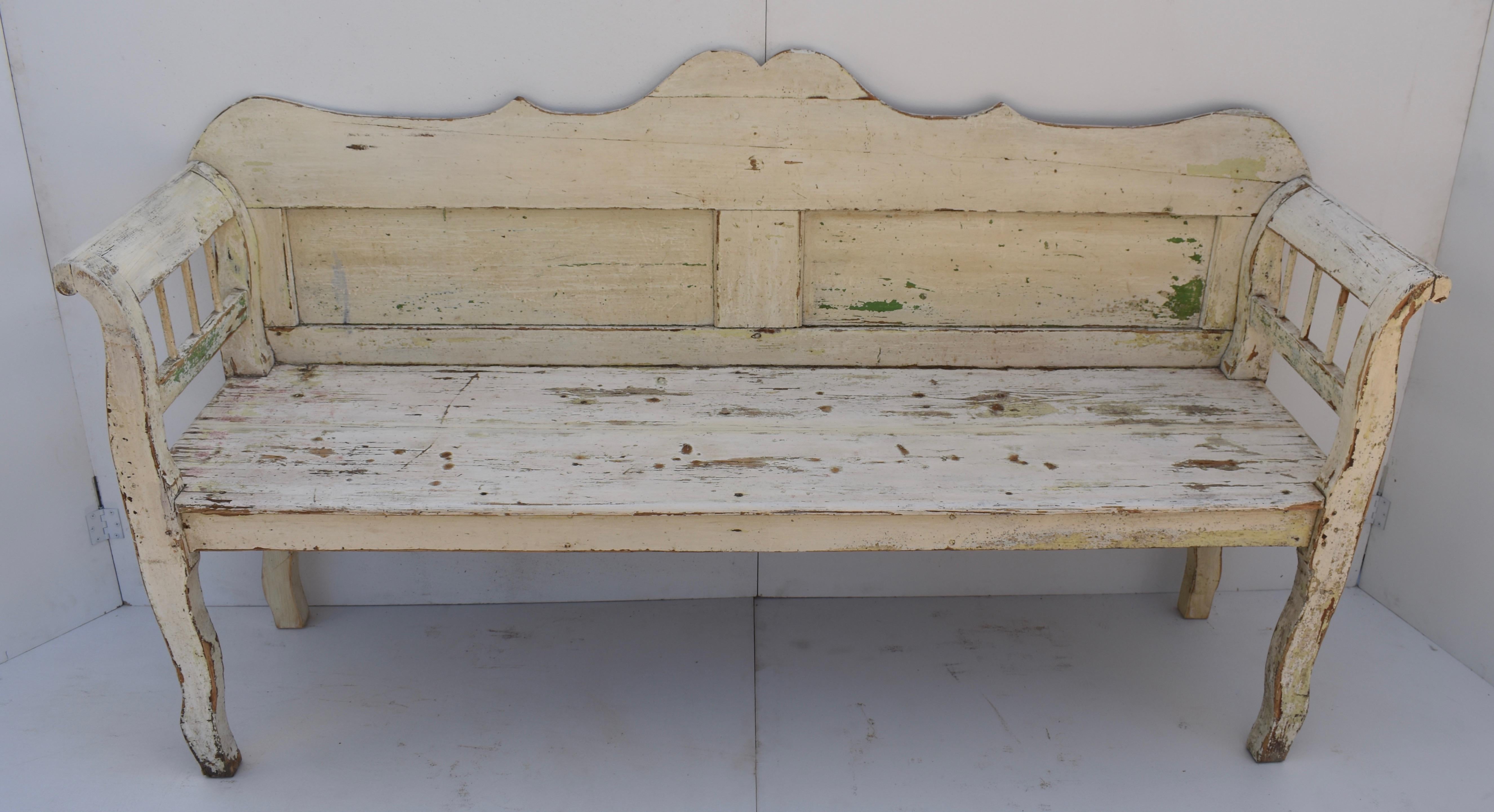 Hungarian Painted Pine Bench or Settle