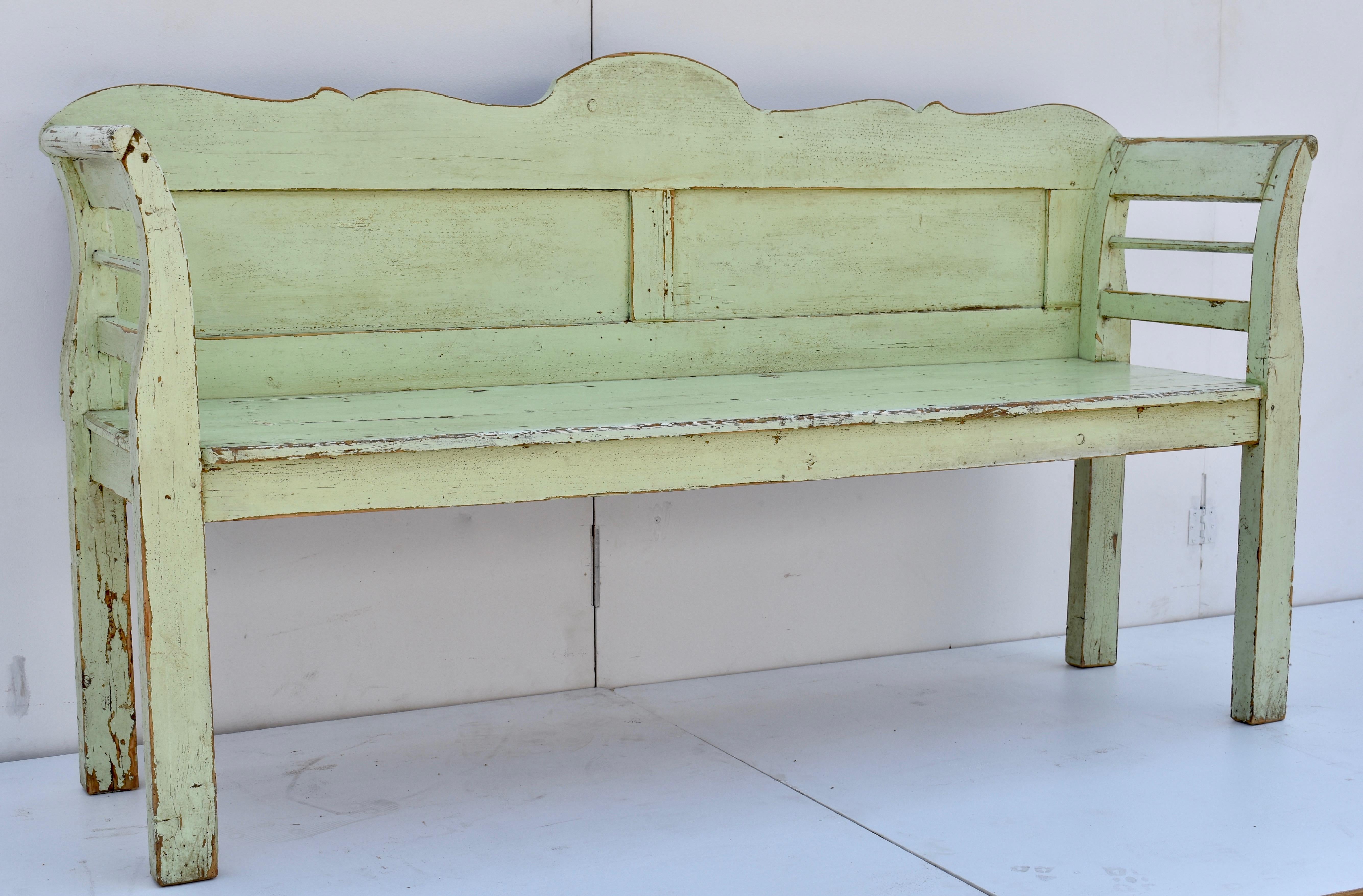 Hand-Painted Painted Pine Bench or Settle