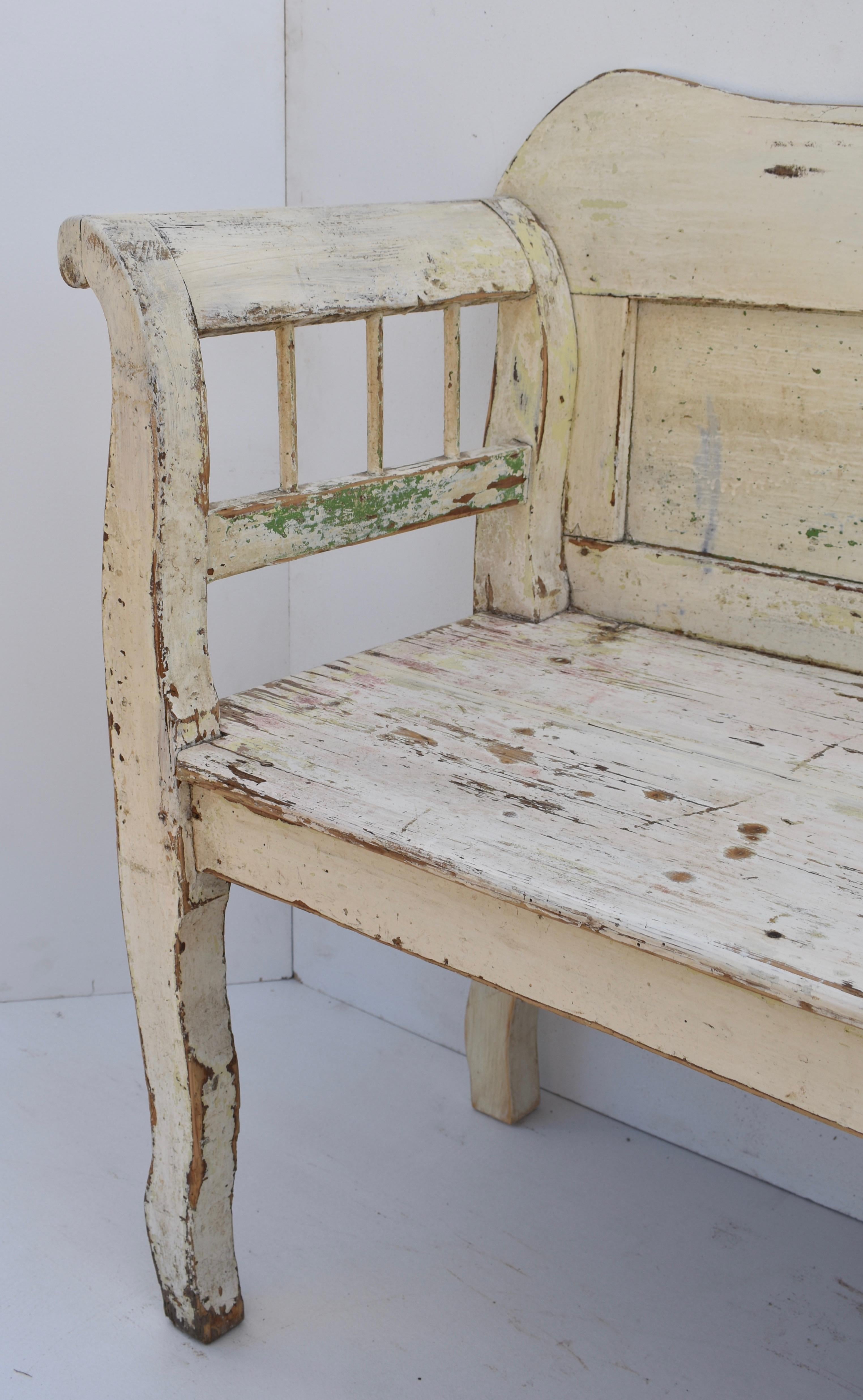 19th Century Painted Pine Bench or Settle