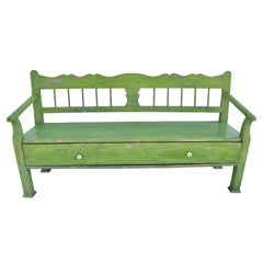 Antique Painted Pine Bench or Settle with Long Drawer