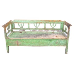 Vintage Painted Pine Bench with Seat Storage, Early 20th Century