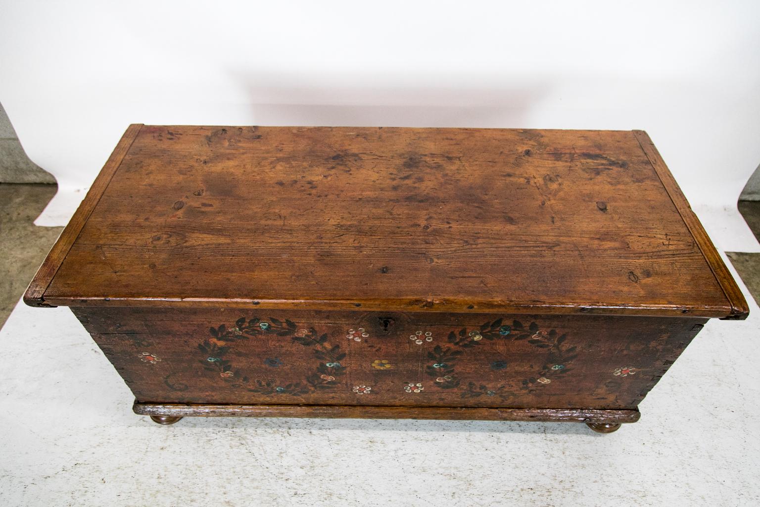 Romanian Painted Pine Blanket Chest For Sale