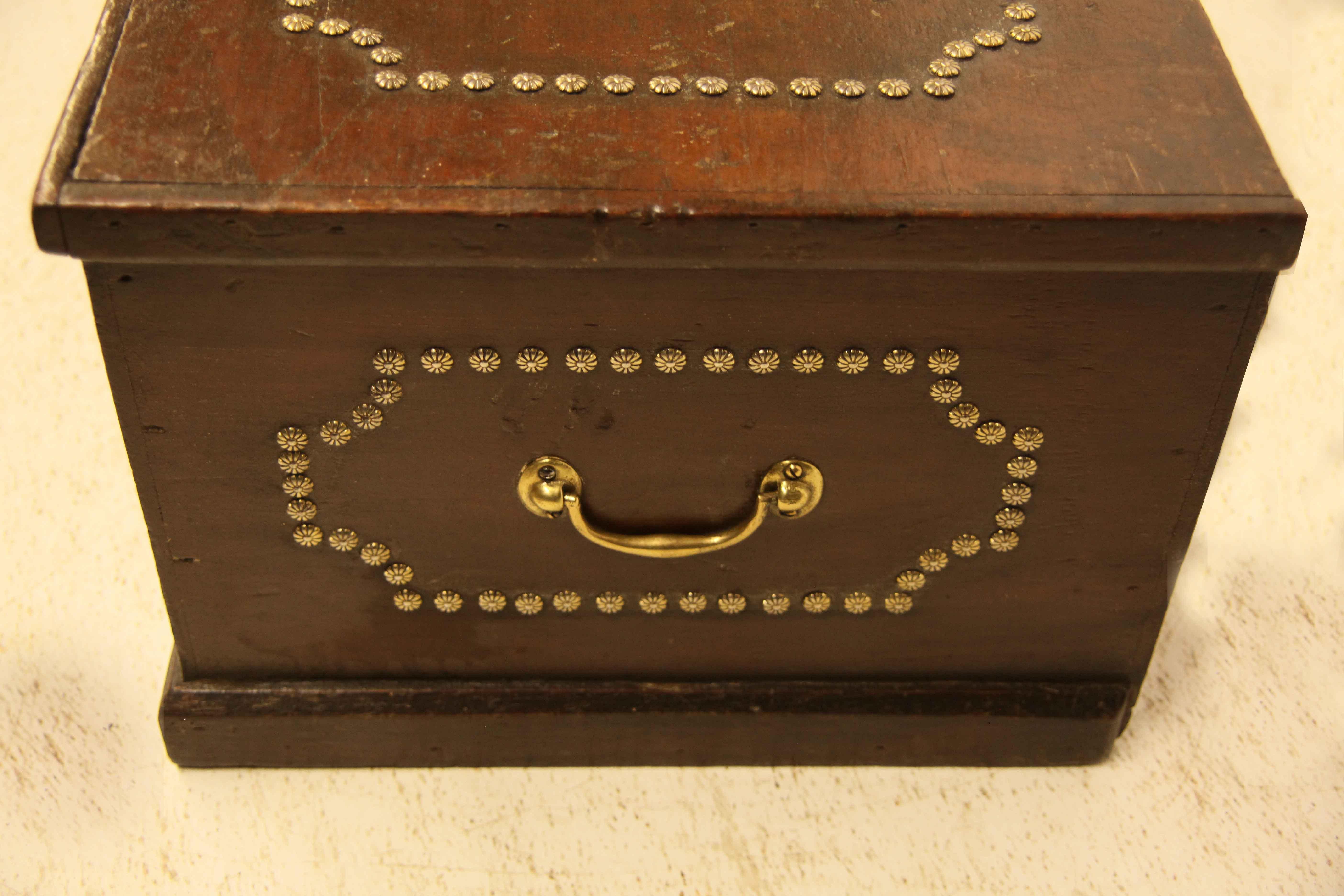 English Painted Pine Brass Studded Box For Sale