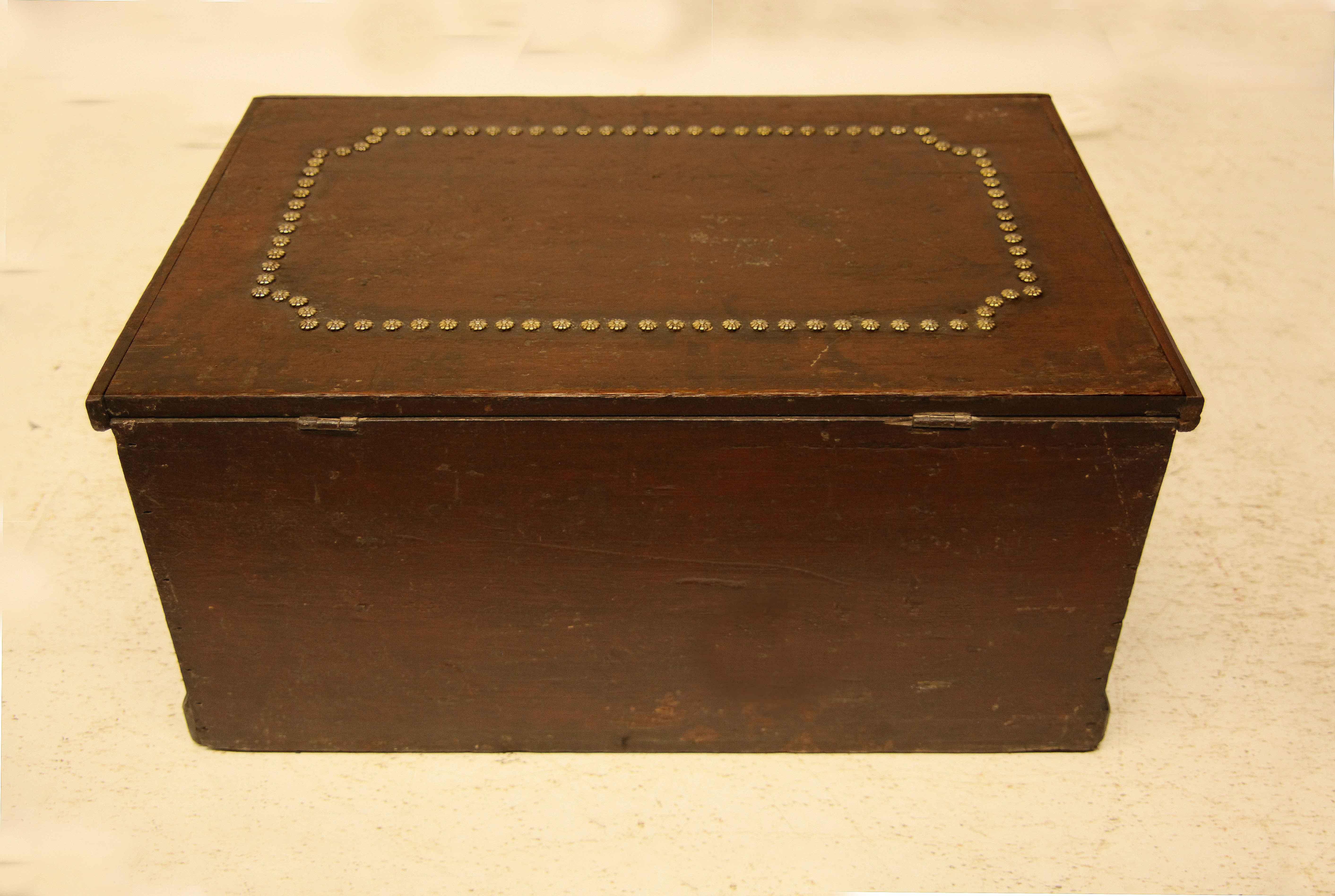 Painted Pine Brass Studded Box For Sale 1