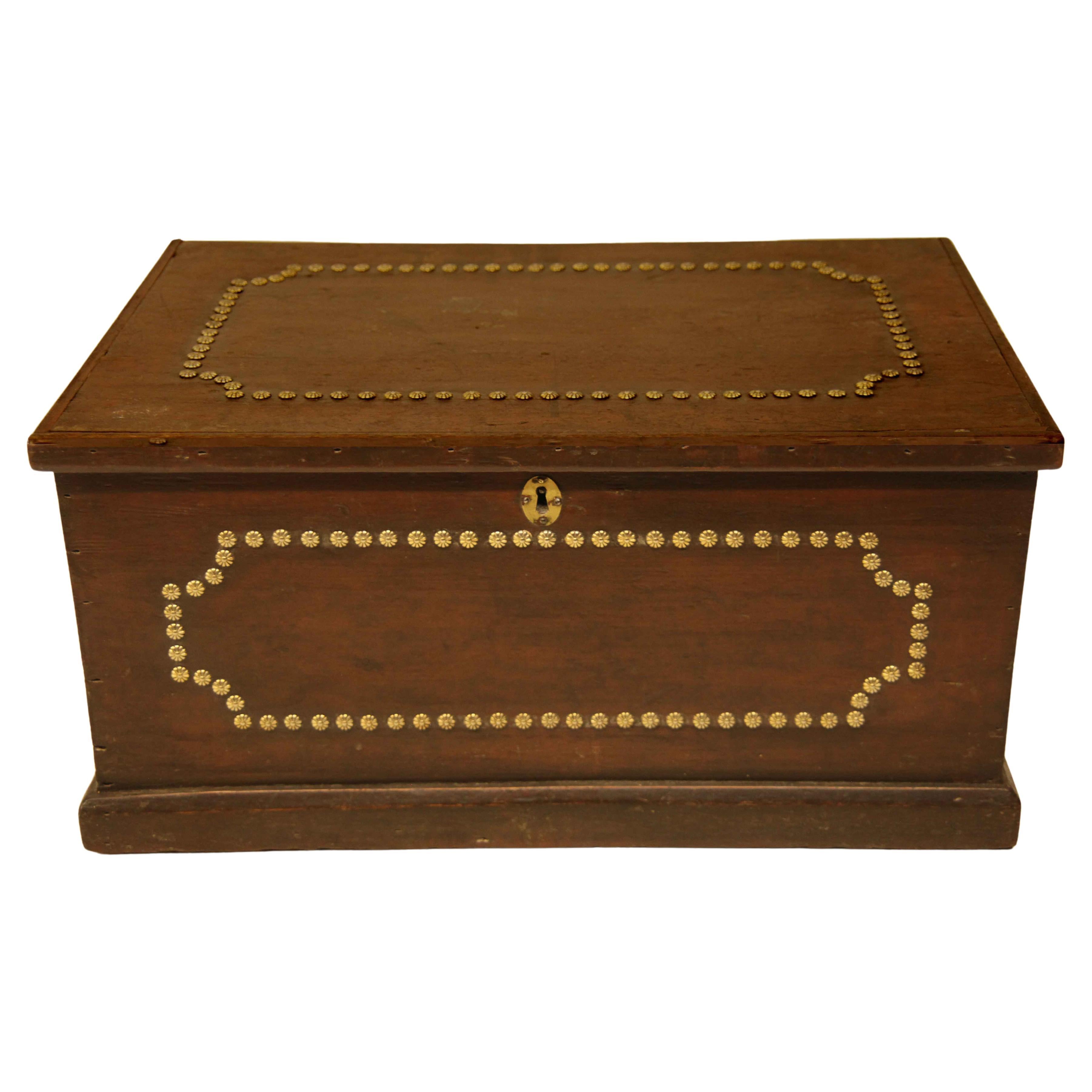 Painted Pine Brass Studded Box For Sale