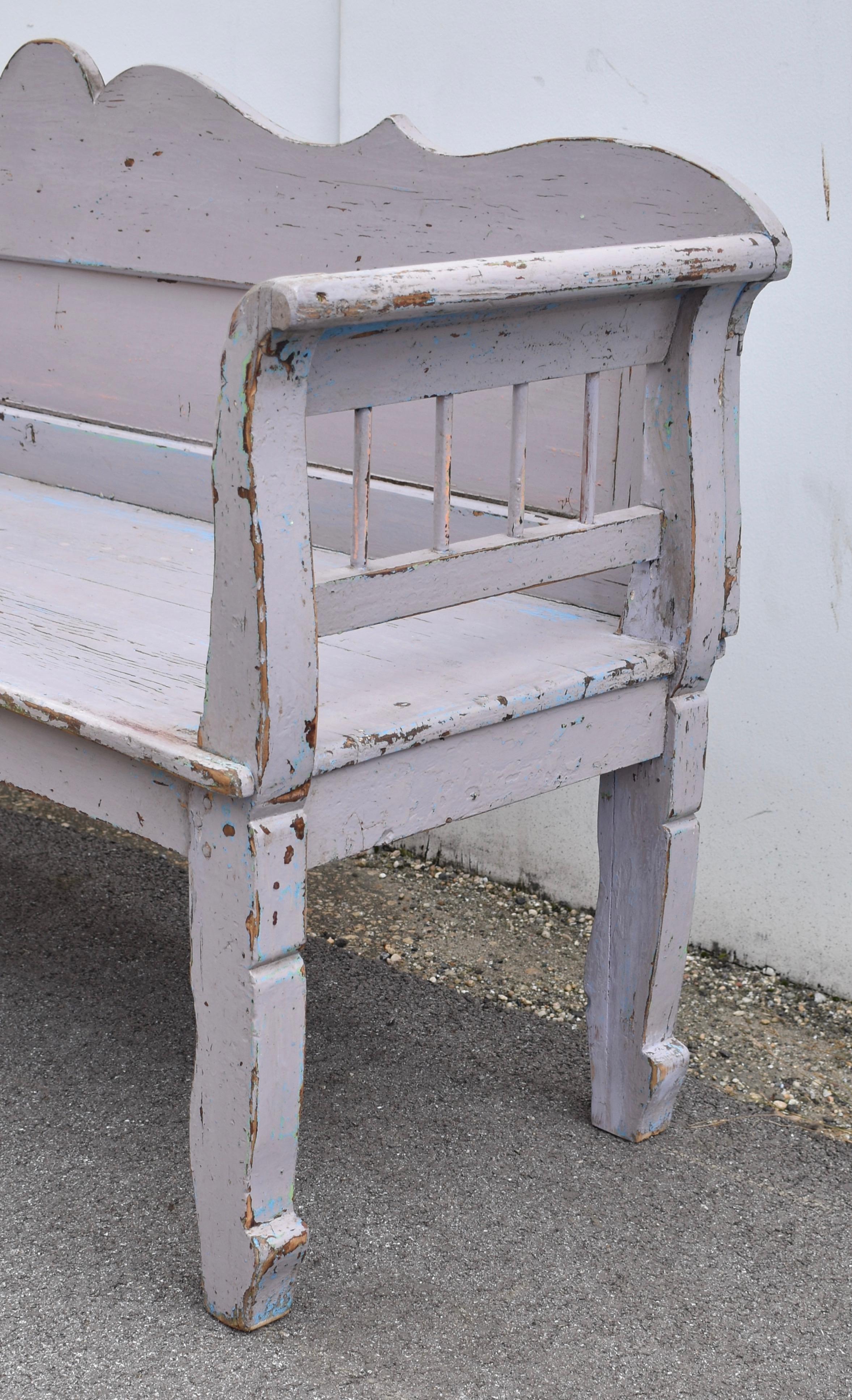 Painted Pine Camel-Back Bench or Settle. For Sale 1