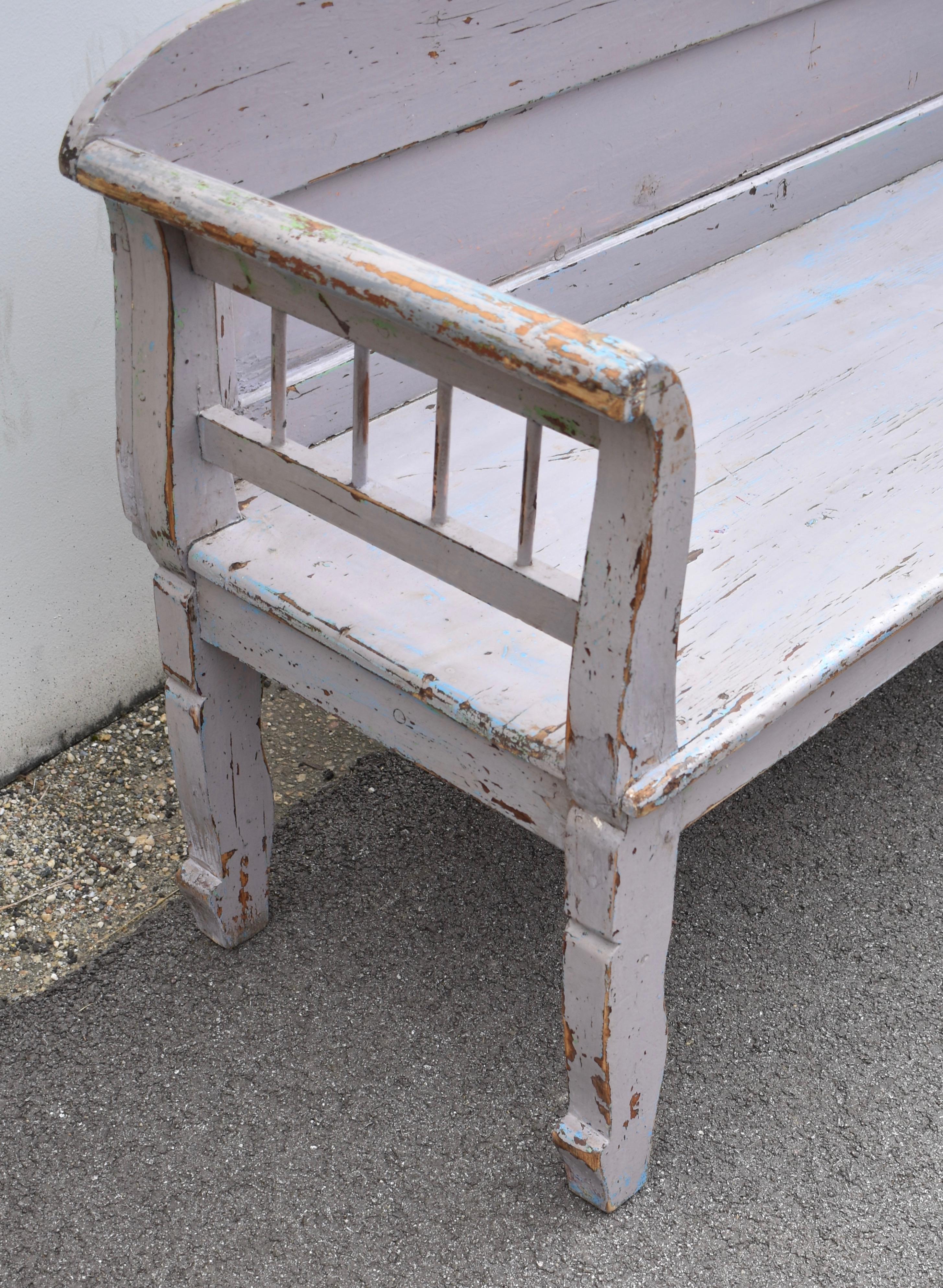 Painted Pine Camel-Back Bench or Settle. For Sale 3