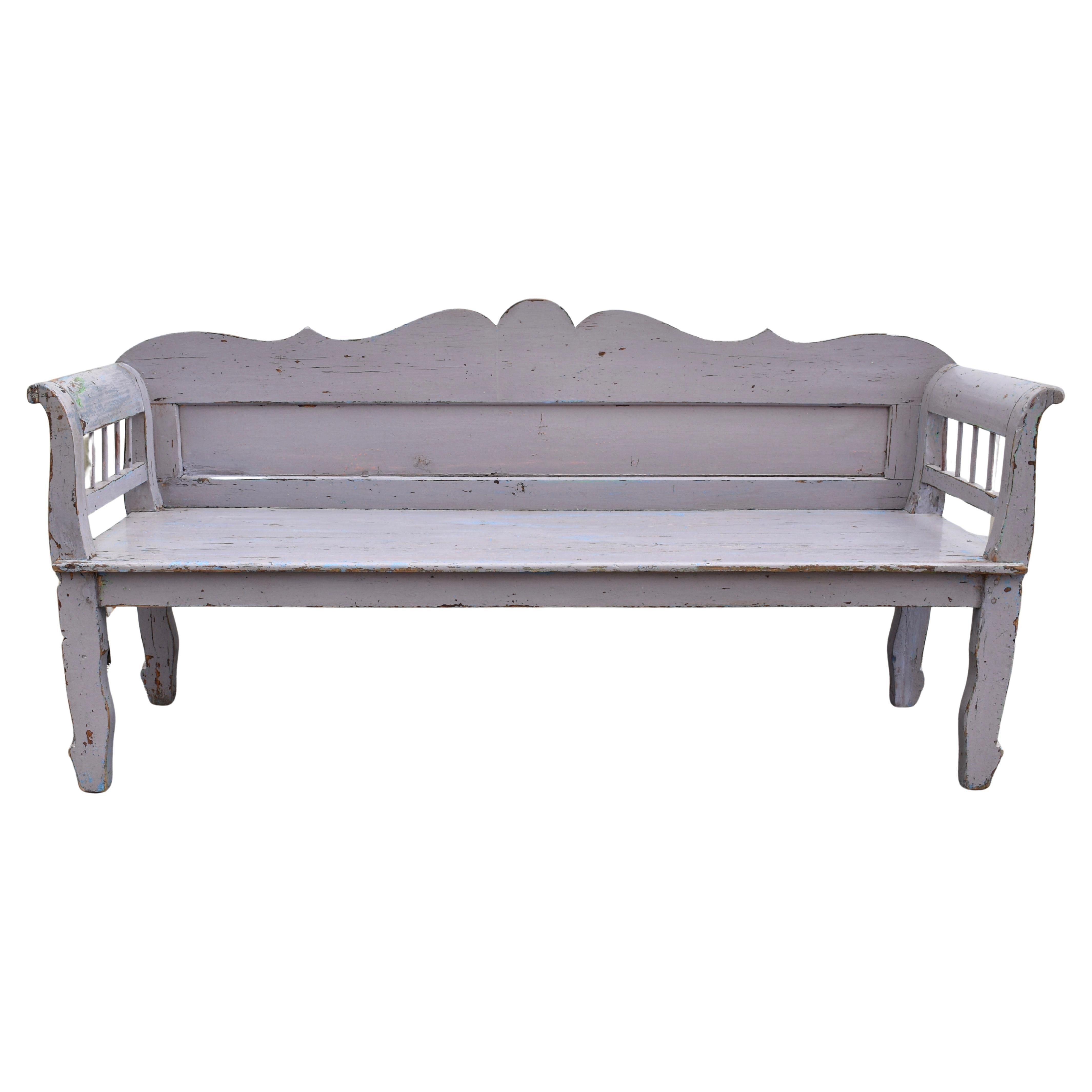 Painted Pine Camel-Back Bench or Settle.
