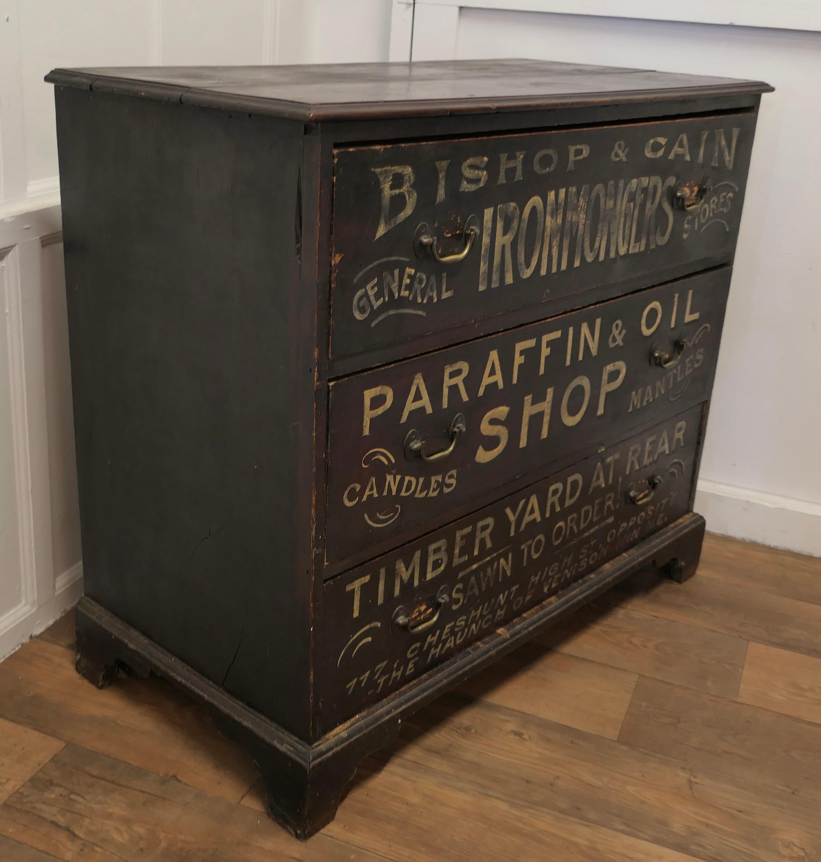 Painted Pine Chest of Drawers, Advertising Bishop and Cain Ironmongers    In Good Condition In Chillerton, Isle of Wight