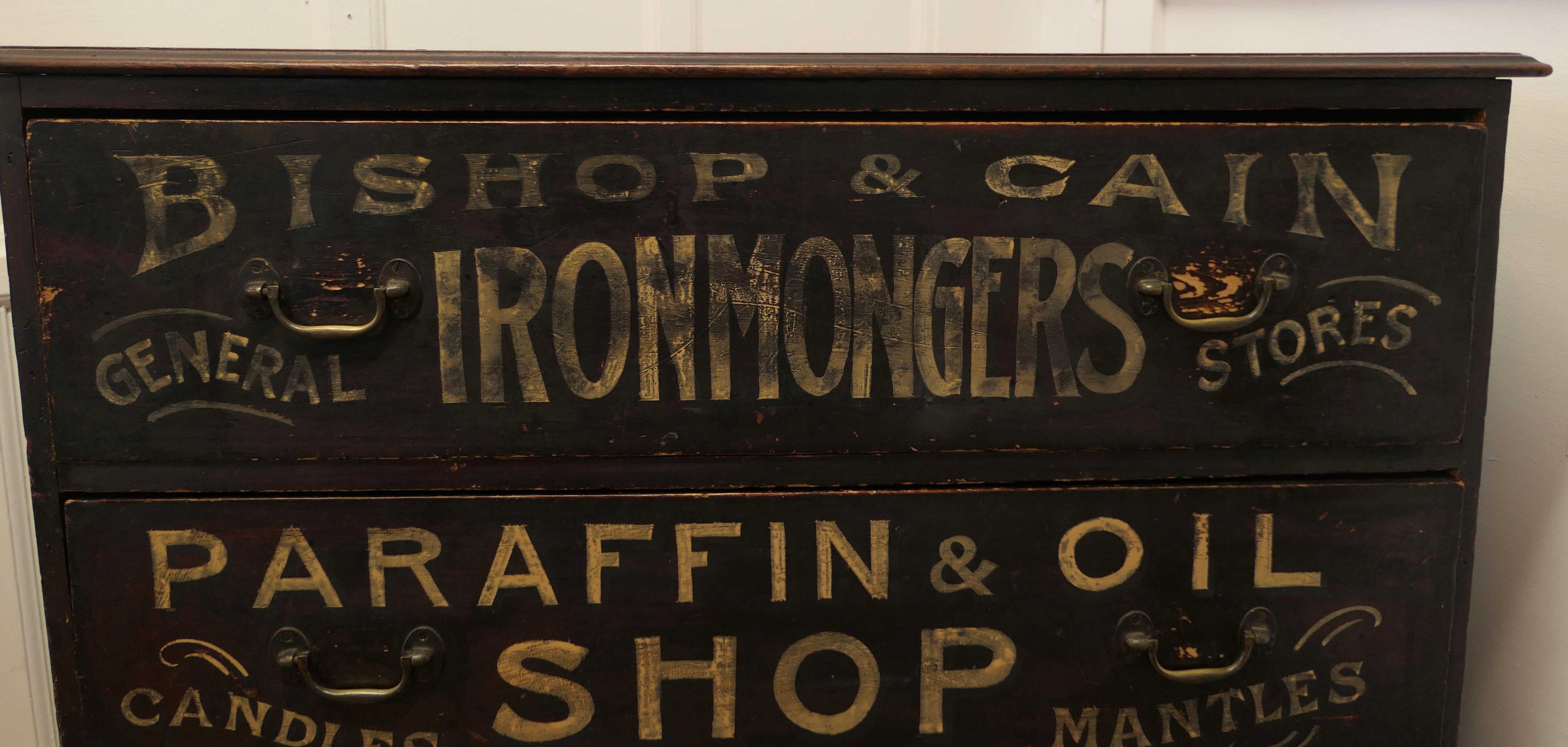 19th Century Painted Pine Chest of Drawers, Advertising Bishop and Cain Ironmongers   