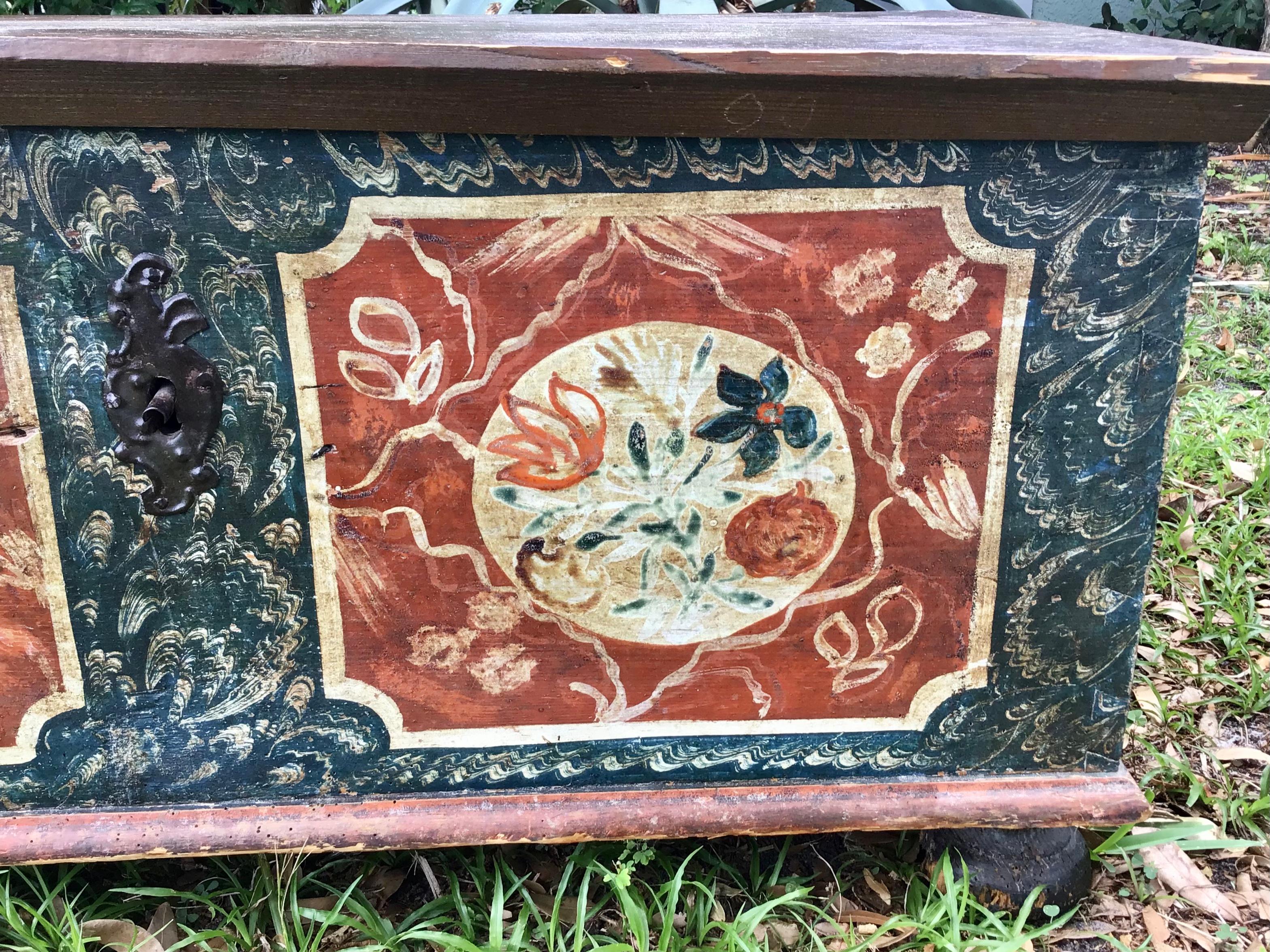 19th Century Painted Pine European Blanket Chest For Sale