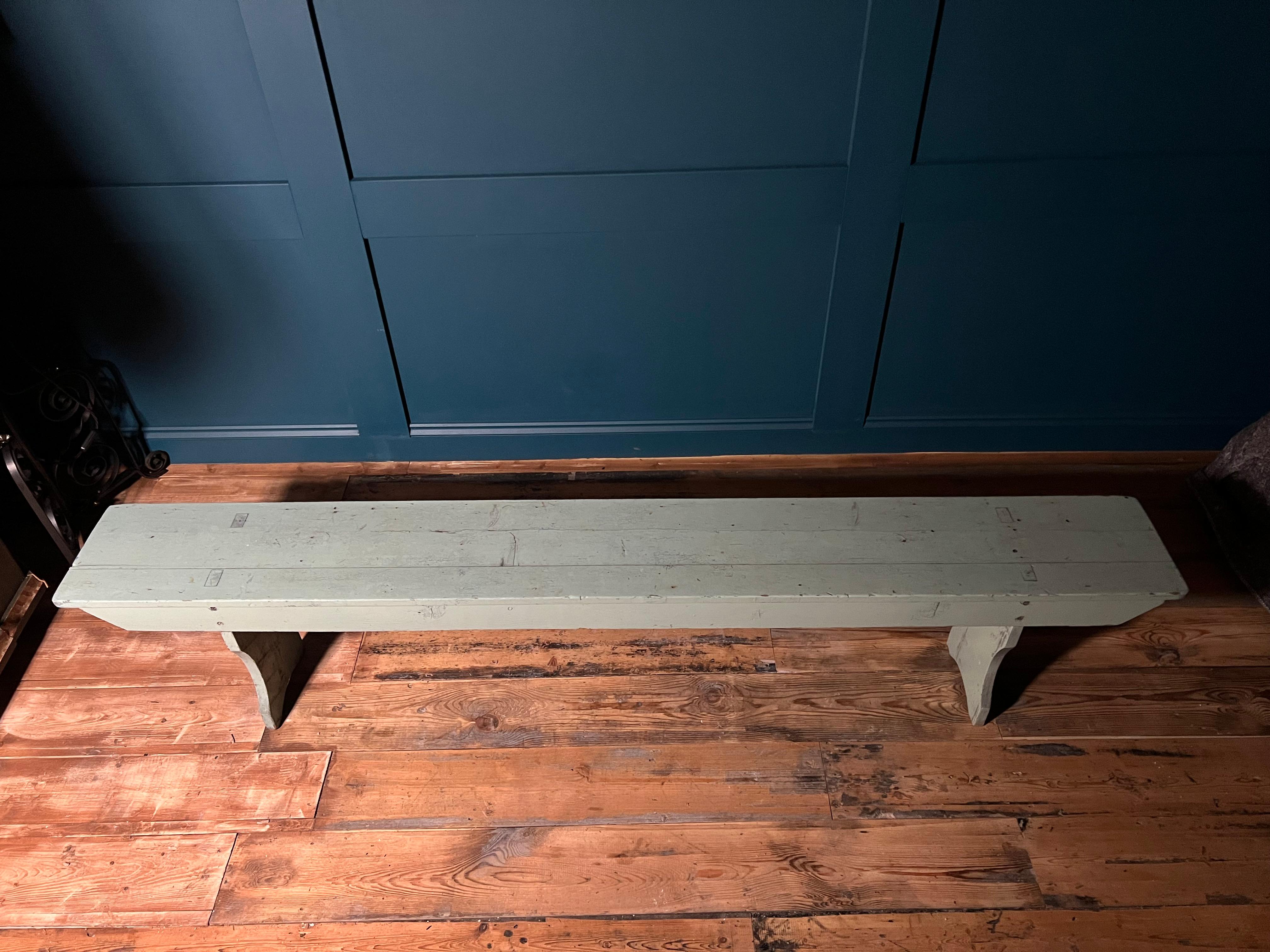 Early 20th Century Painted Pine French Farmhouse Long Bench c. 1900 For Sale