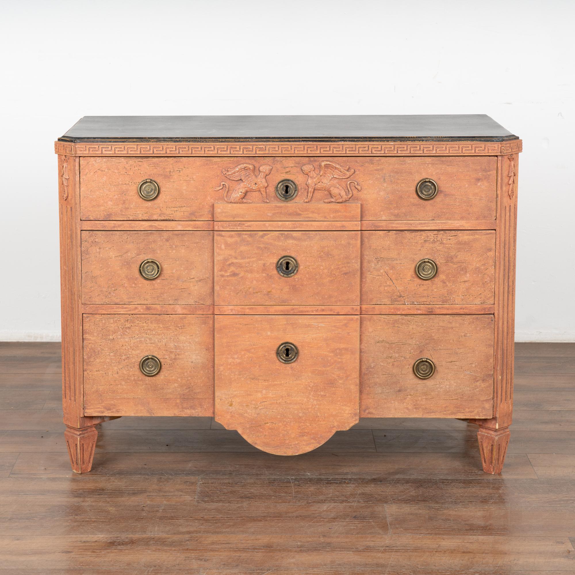 Painted Pine Gustavian Chest of Three Drawers, Sweden circa 1840-60 In Good Condition For Sale In Round Top, TX