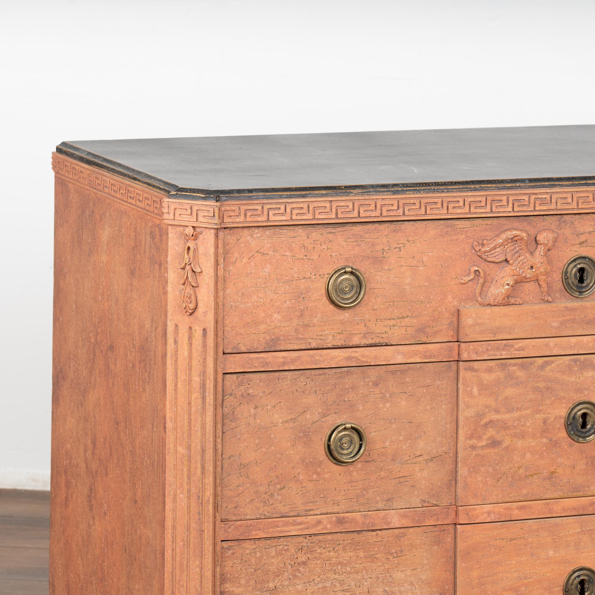 Brass Painted Pine Gustavian Chest of Three Drawers, Sweden circa 1840-60 For Sale