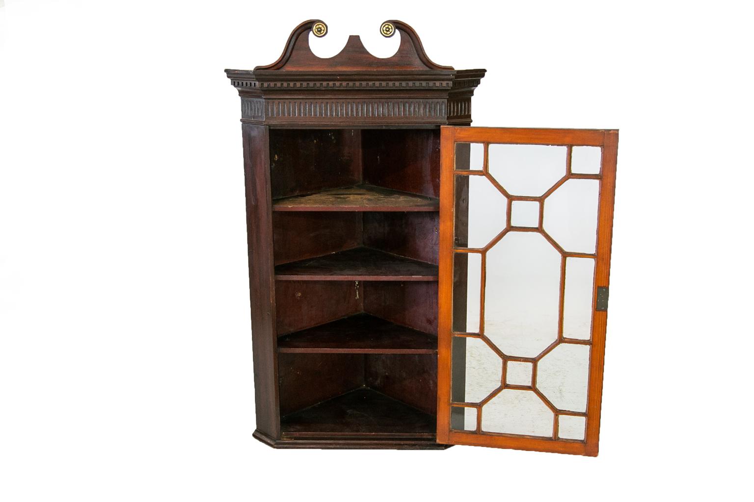 English Painted Pine Hanging Corner Cupboard For Sale