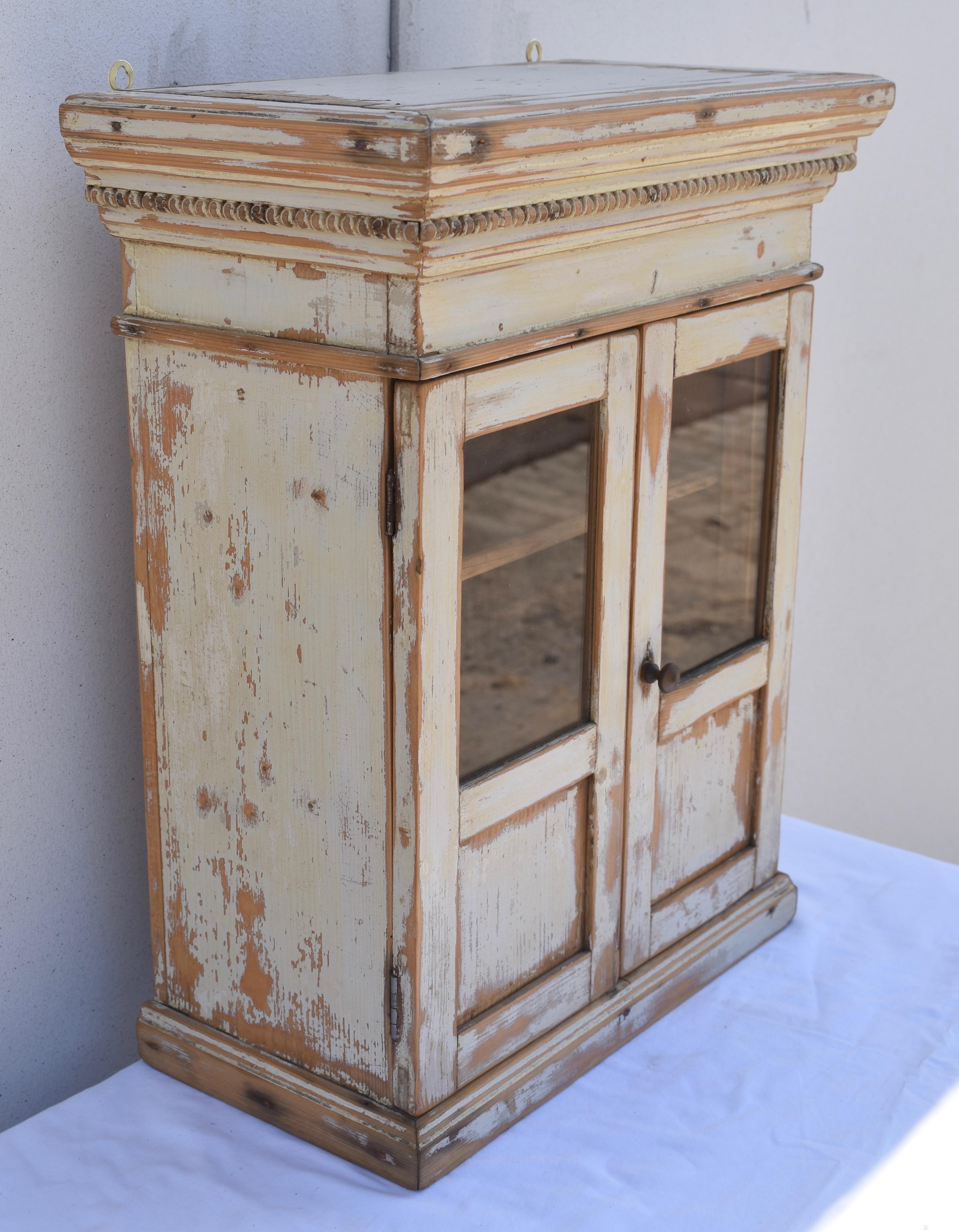 Country Painted Pine Hanging Cupboard / Miniature Armoire