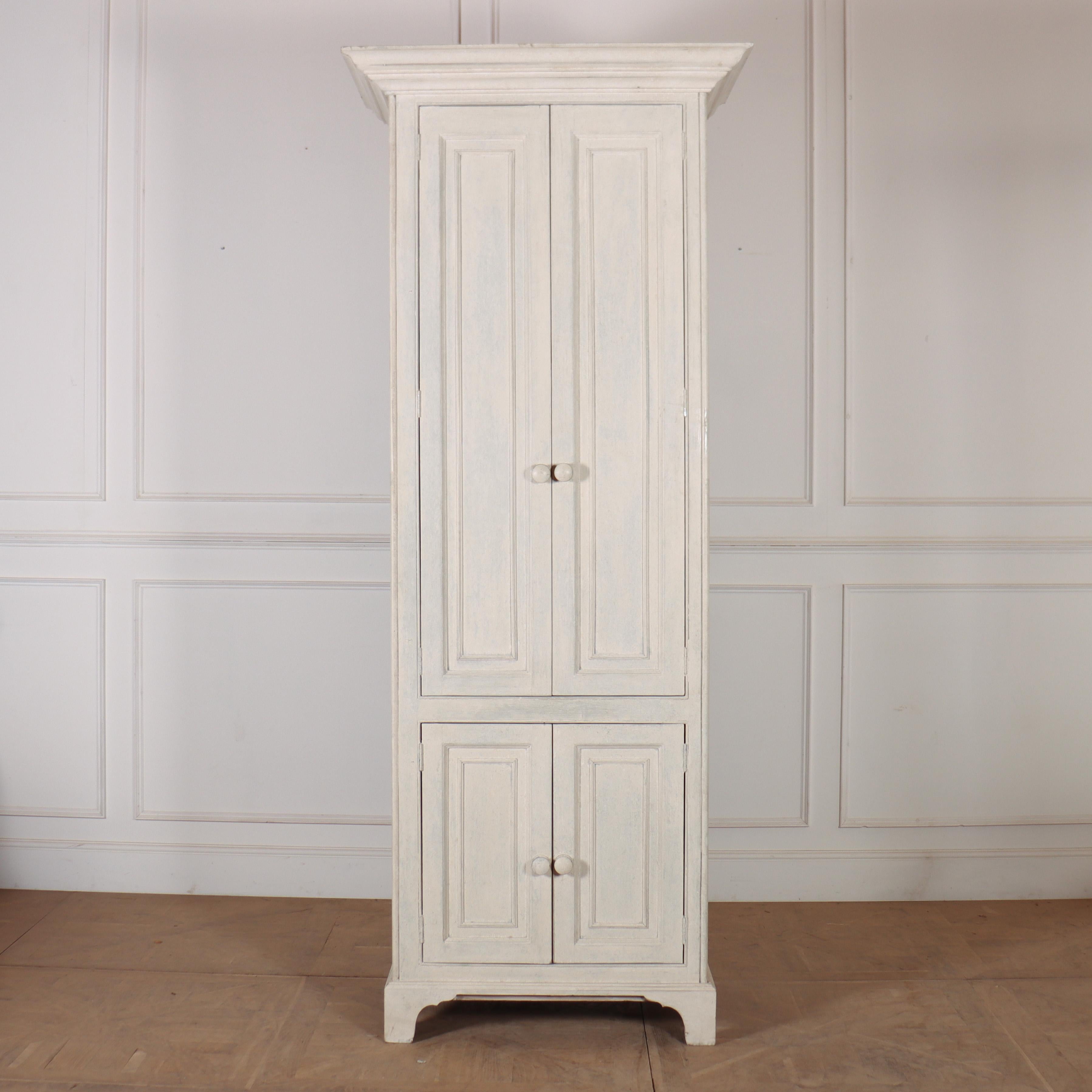 English Painted Pine Linen Cupboard For Sale