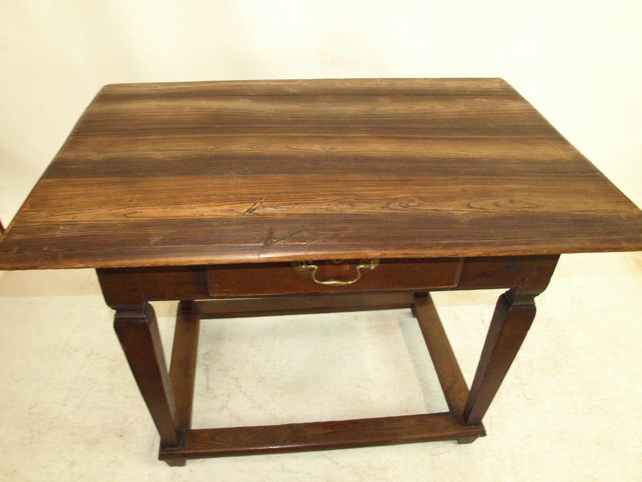 Brass Painted Pine One Drawer Tavern Table For Sale