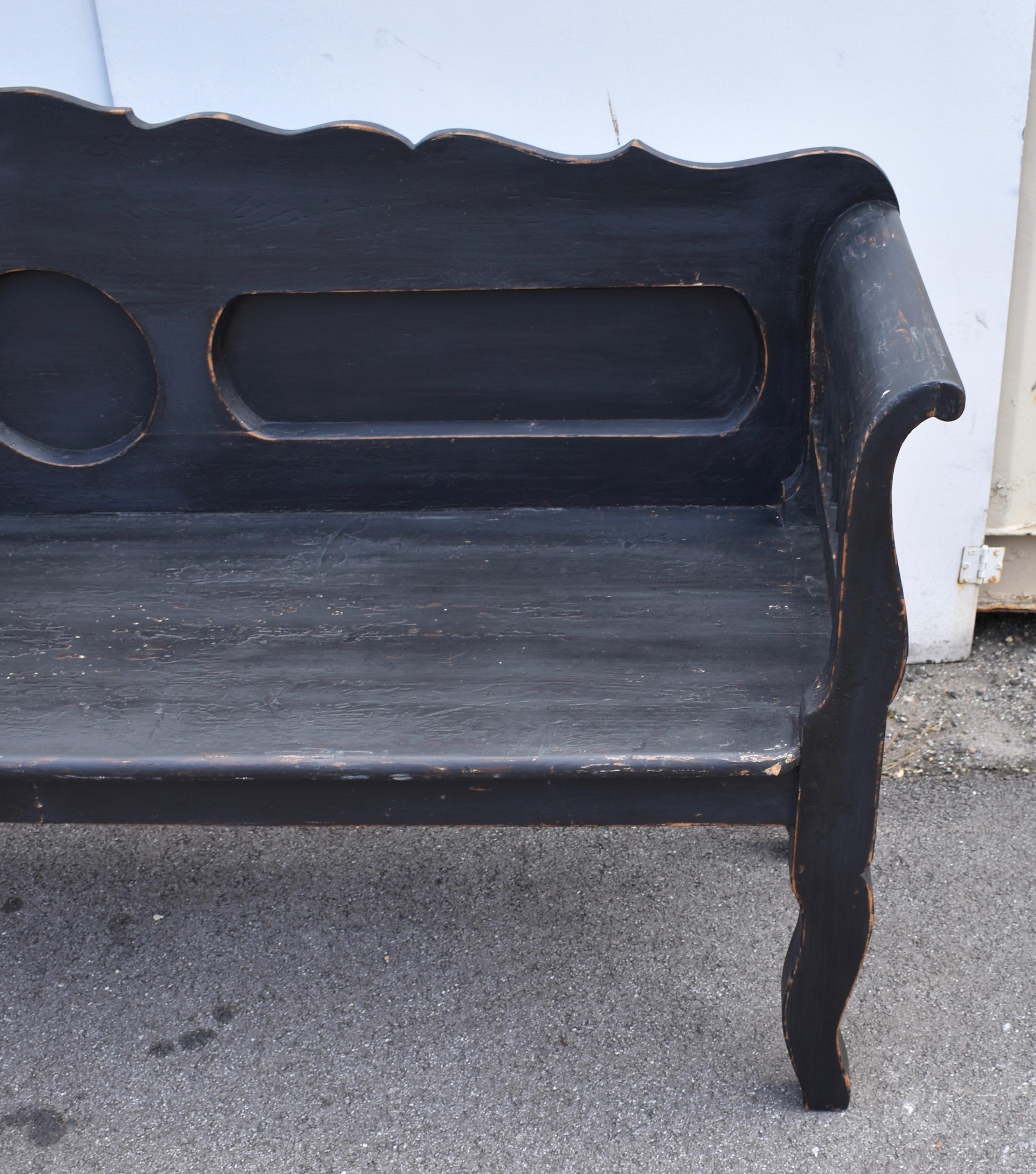 Painted Pine Paneled Bench or Settle For Sale 4