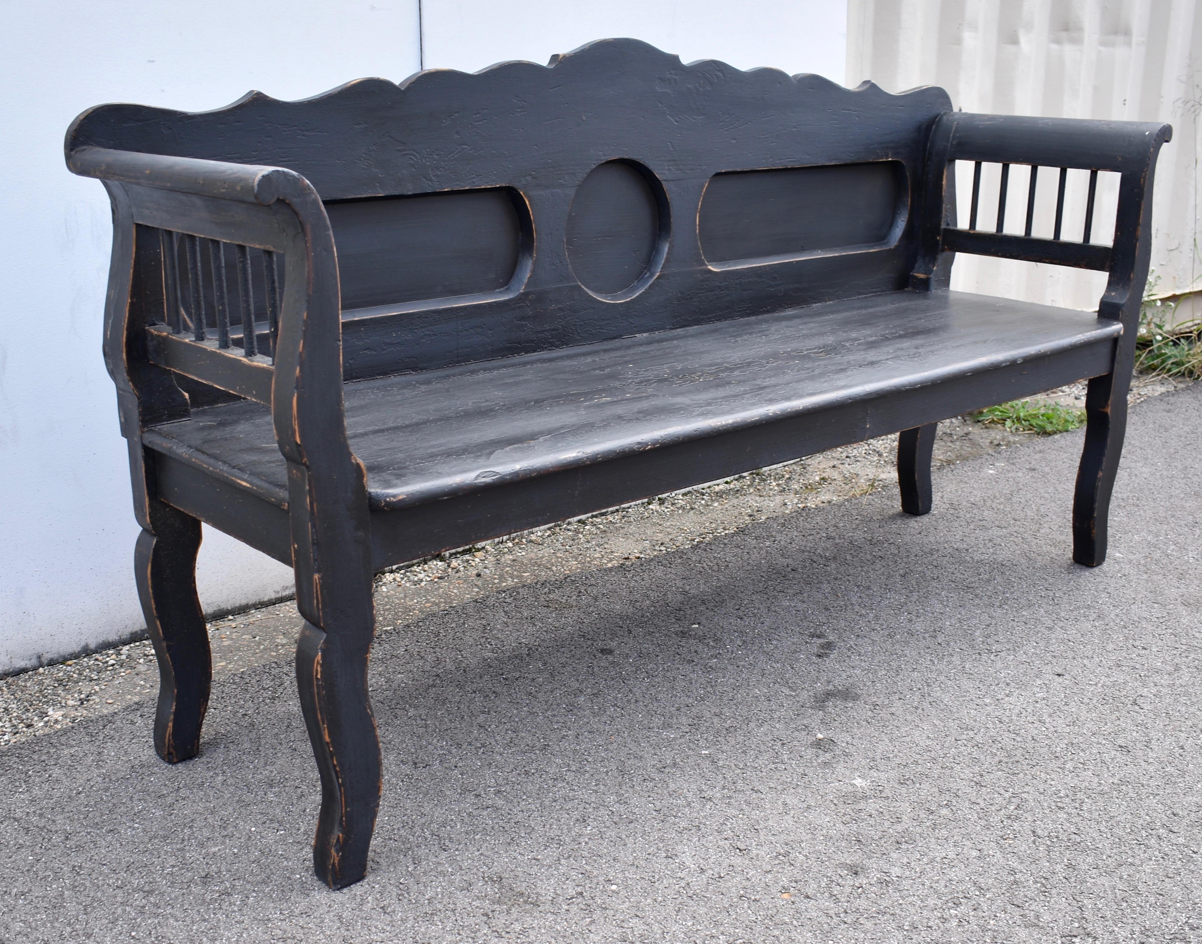 Country Painted Pine Paneled Bench or Settle For Sale