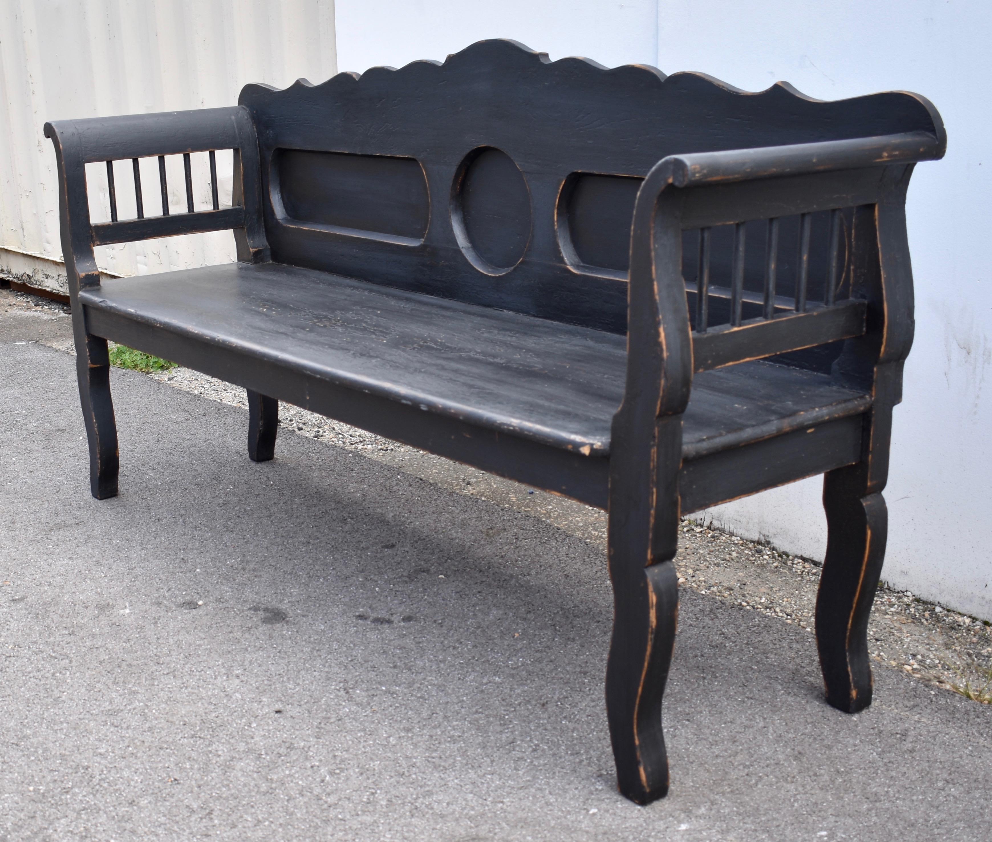 Hungarian Painted Pine Paneled Bench or Settle For Sale