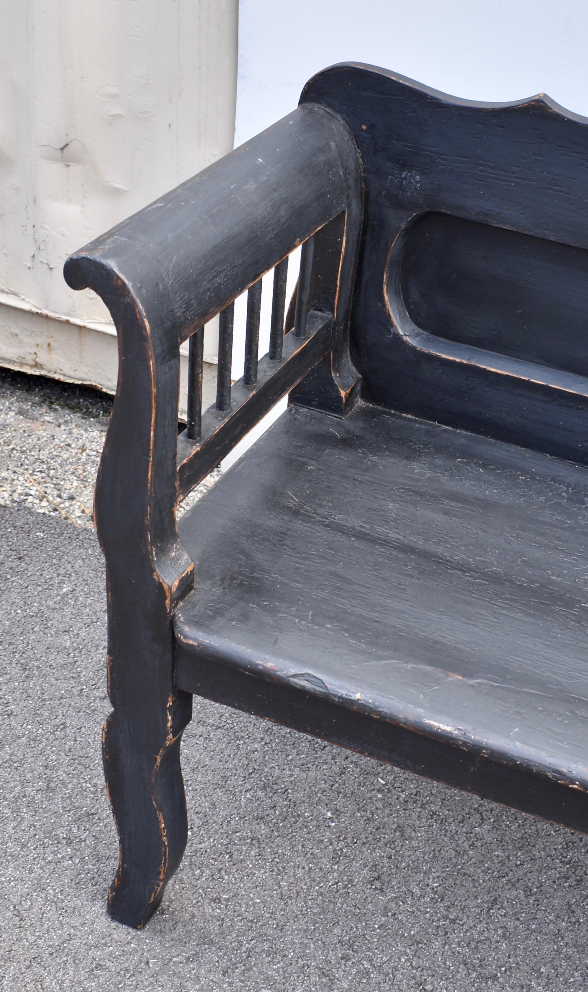 Painted Pine Paneled Bench or Settle For Sale 1