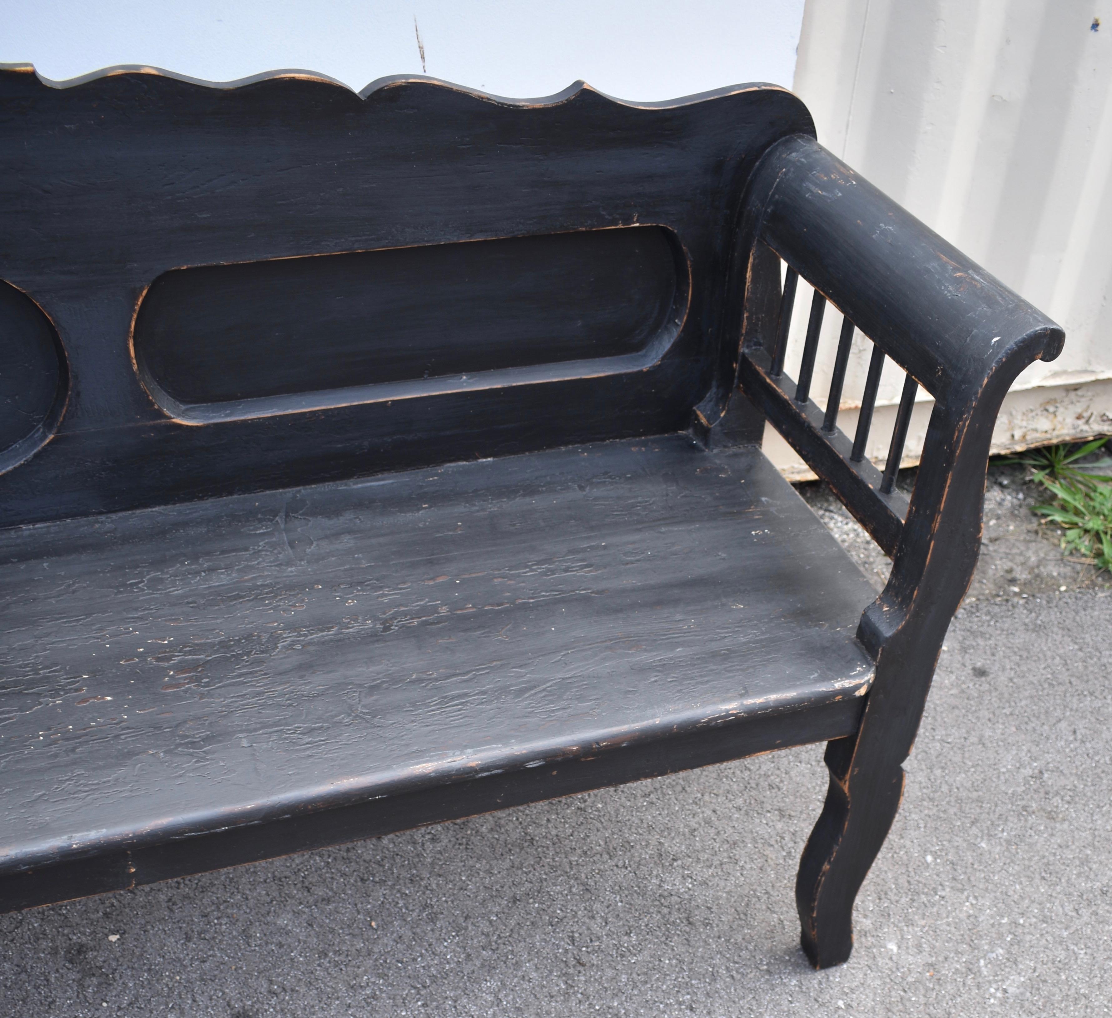 Painted Pine Paneled Bench or Settle For Sale 2