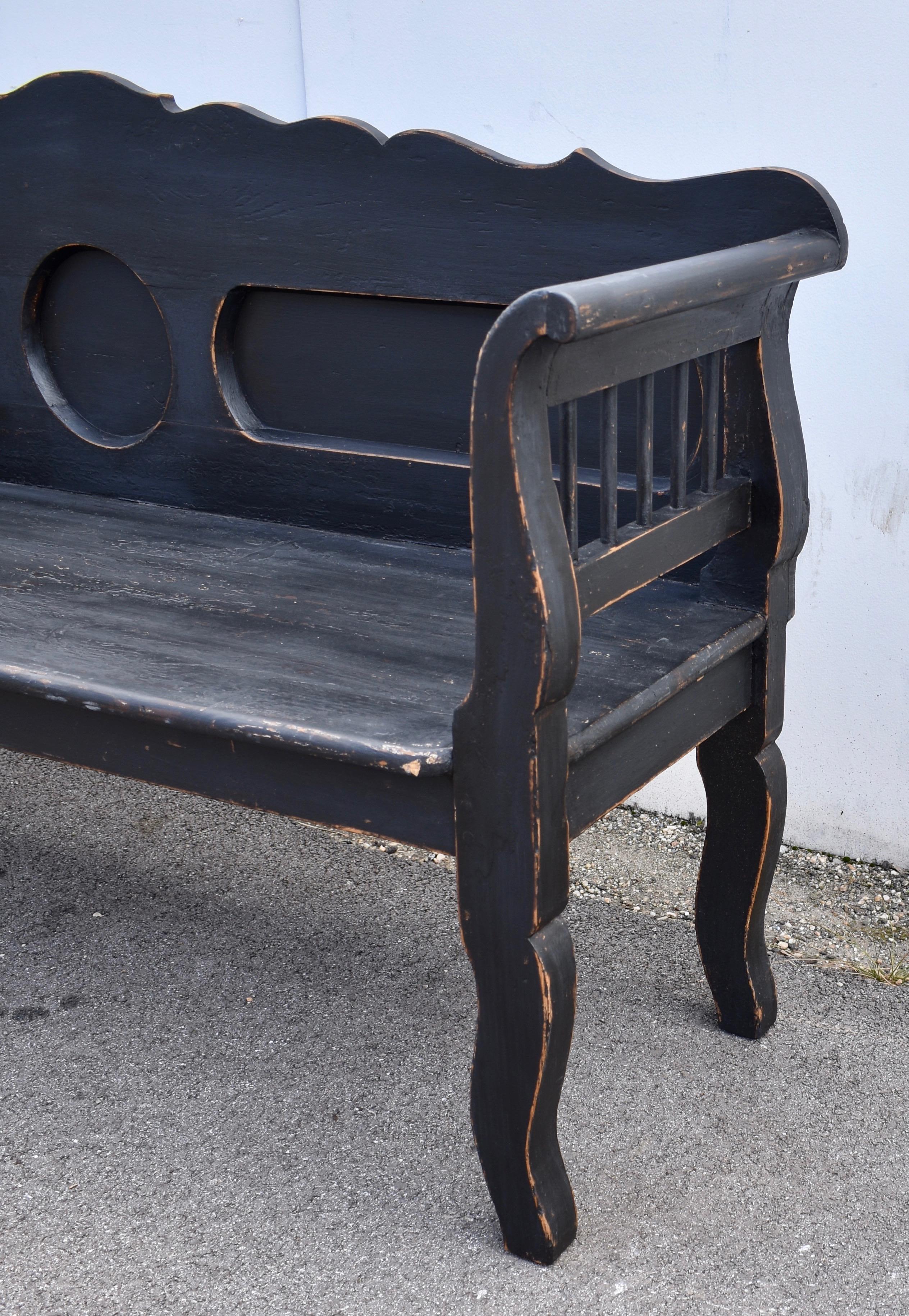 Painted Pine Paneled Bench or Settle For Sale 3