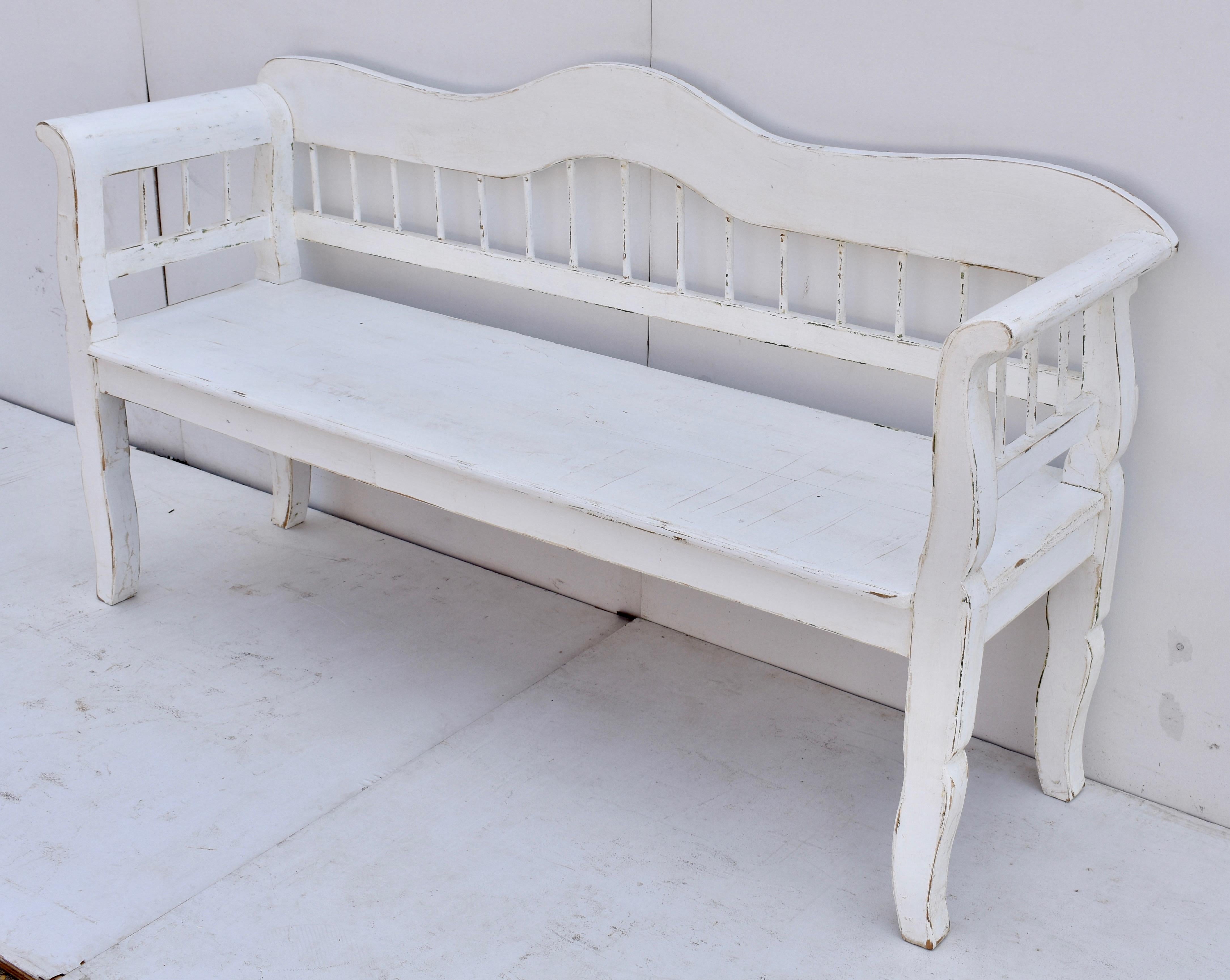 Hungarian Painted Pine Spindle-Back Bench or Settle