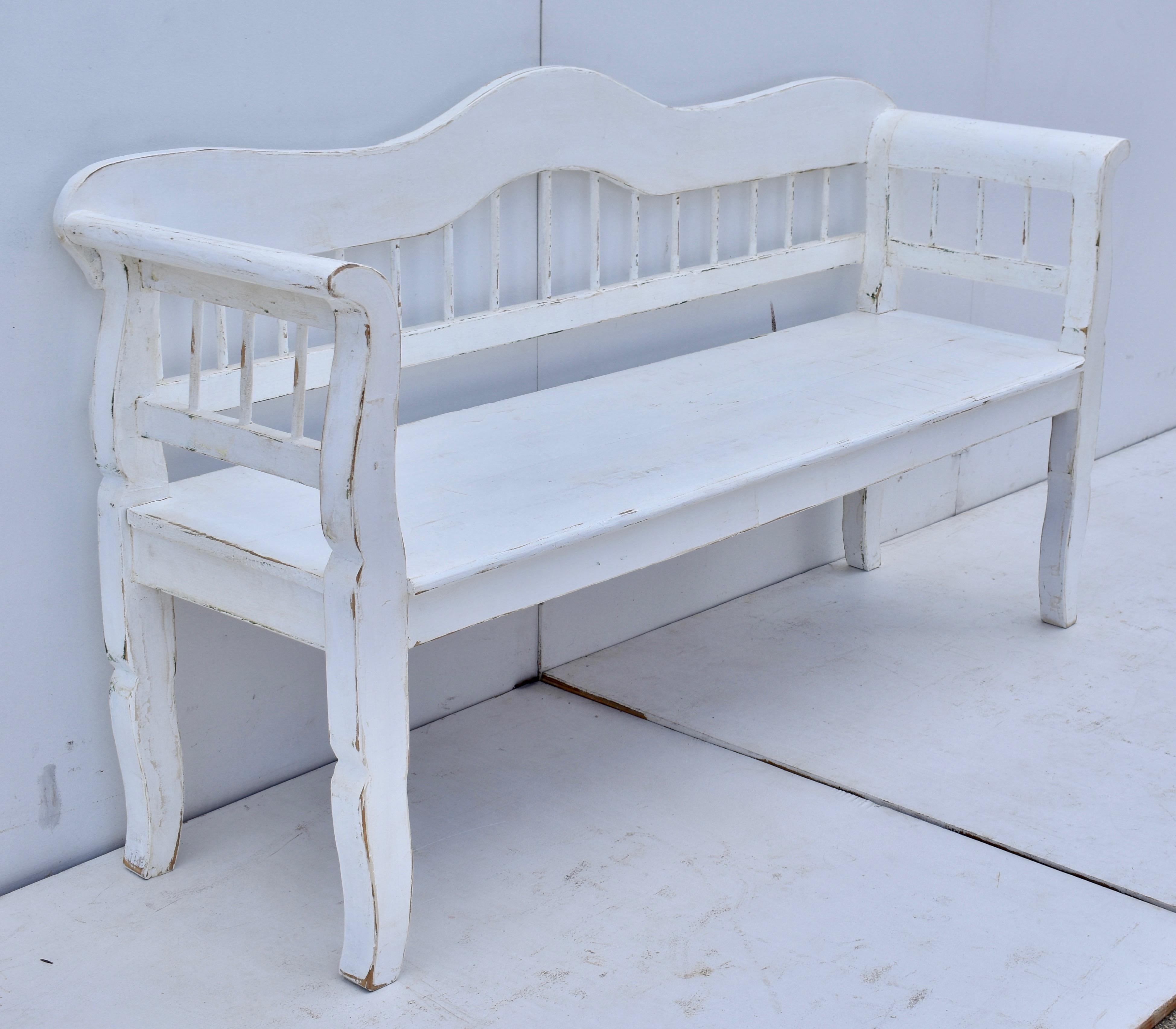 Hand-Painted Painted Pine Spindle-Back Bench or Settle