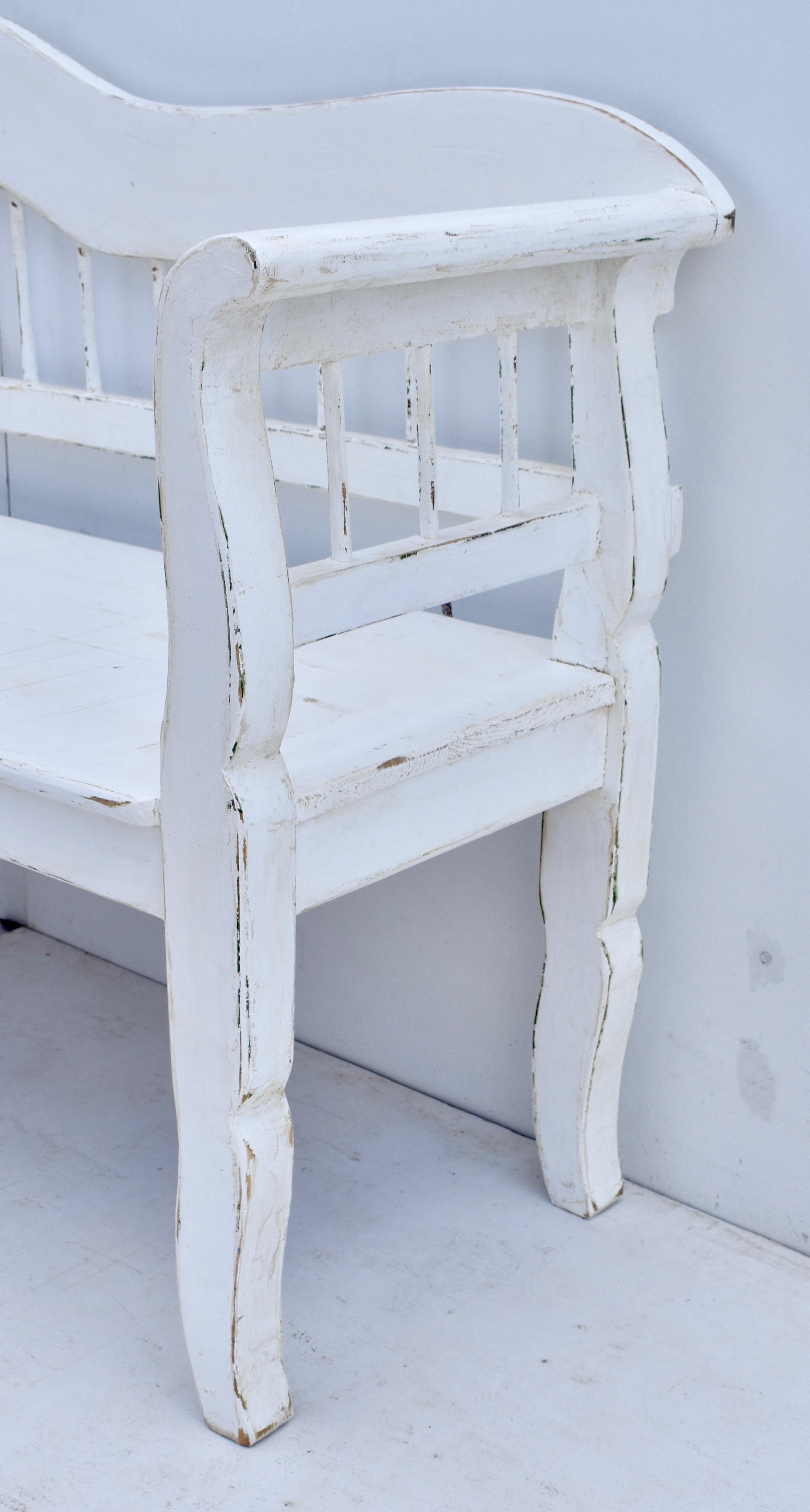 19th Century Painted Pine Spindle-Back Bench or Settle