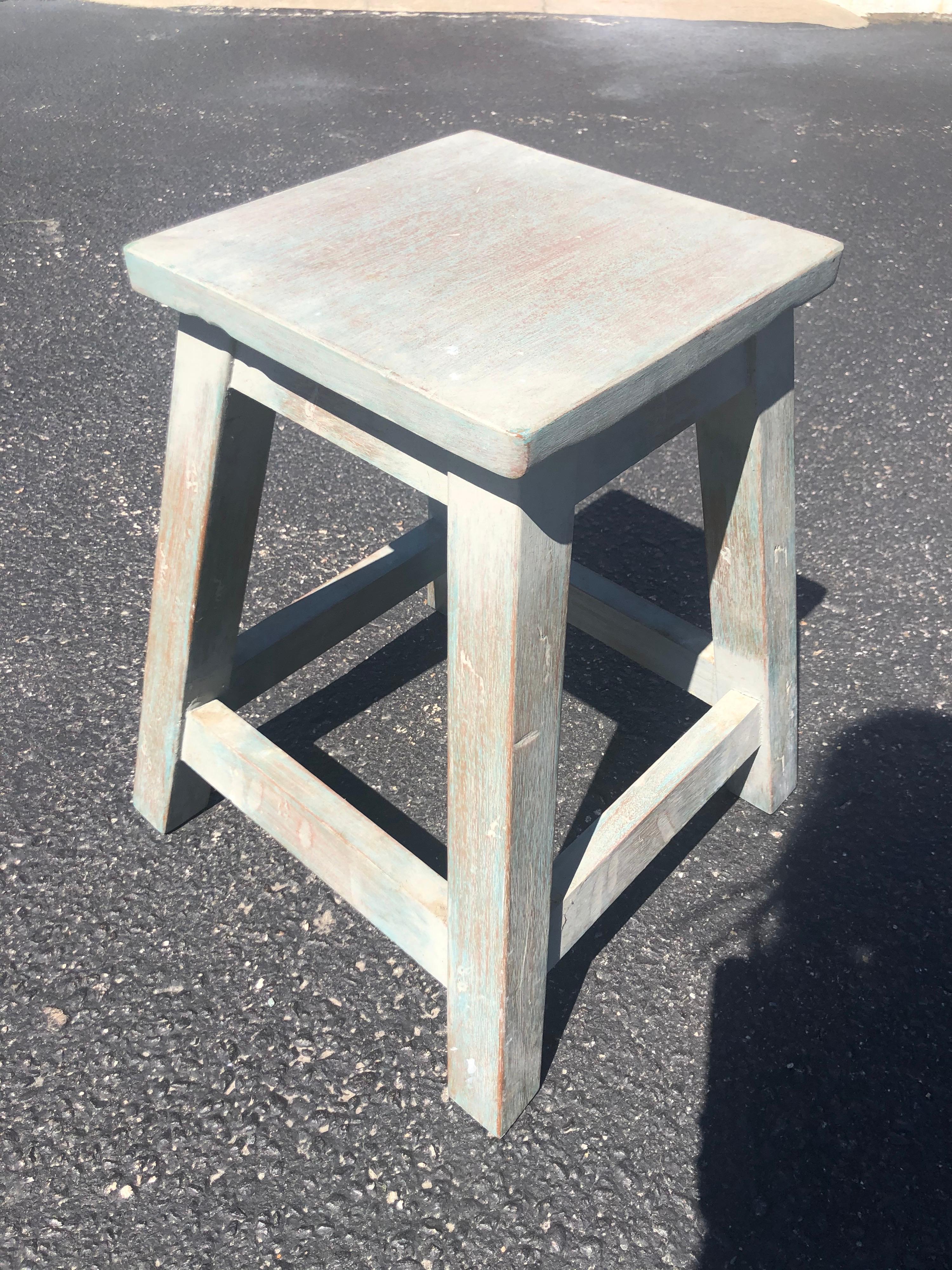 Wood Painted Pine Stool or Small Table