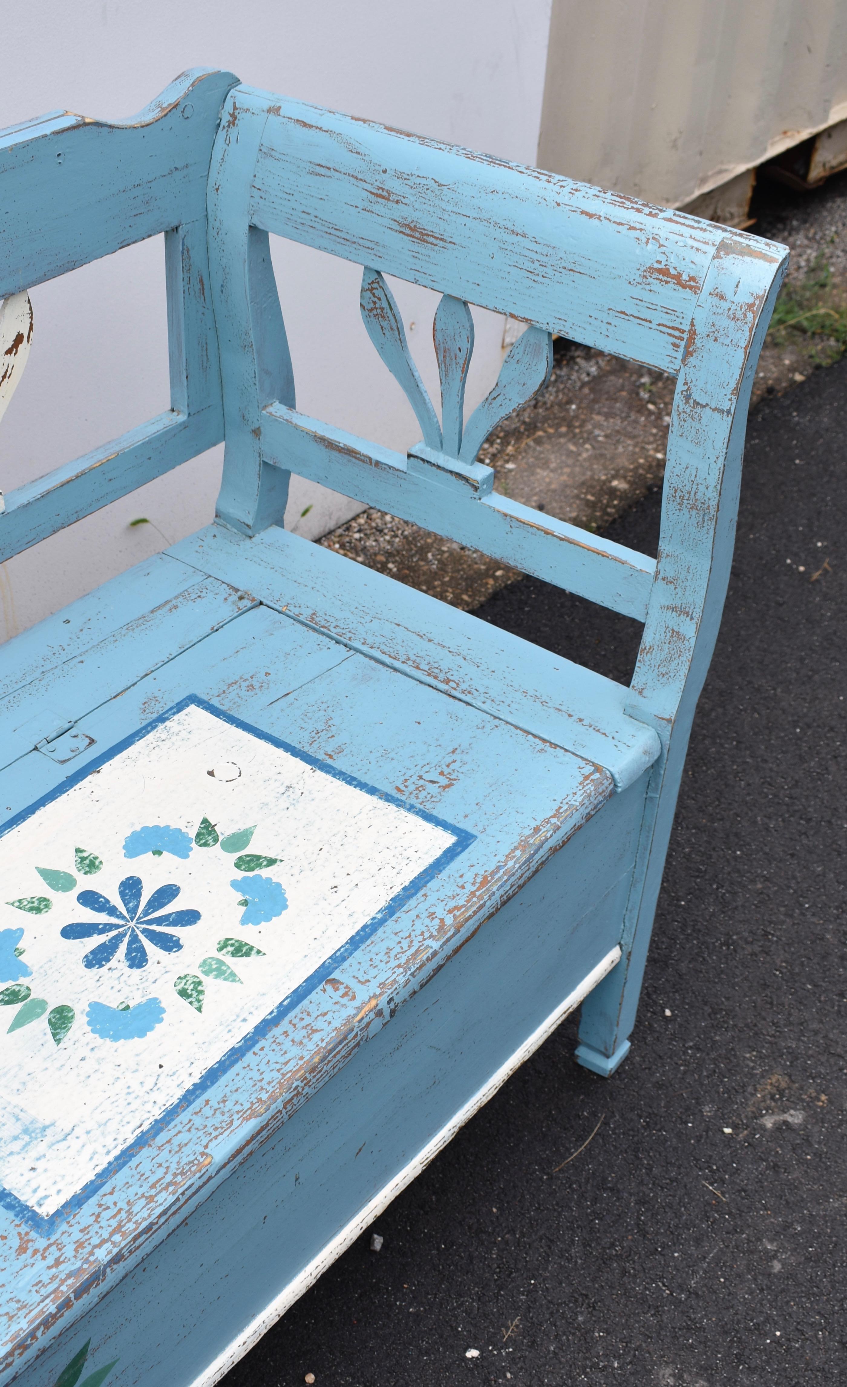 Painted Pine Storage Bench or Settle For Sale 3