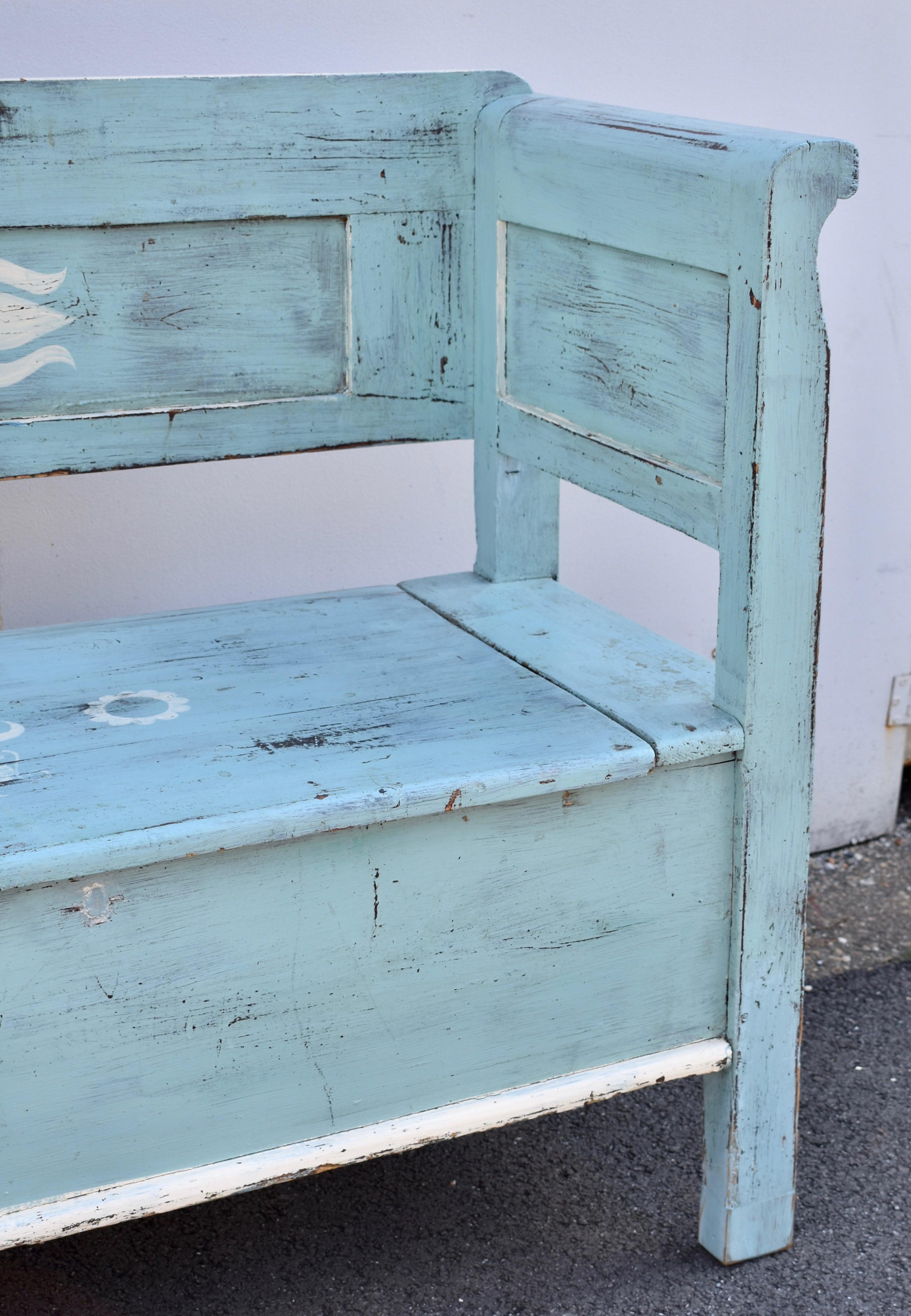 Painted Pine Storage Bench or Settle For Sale 4