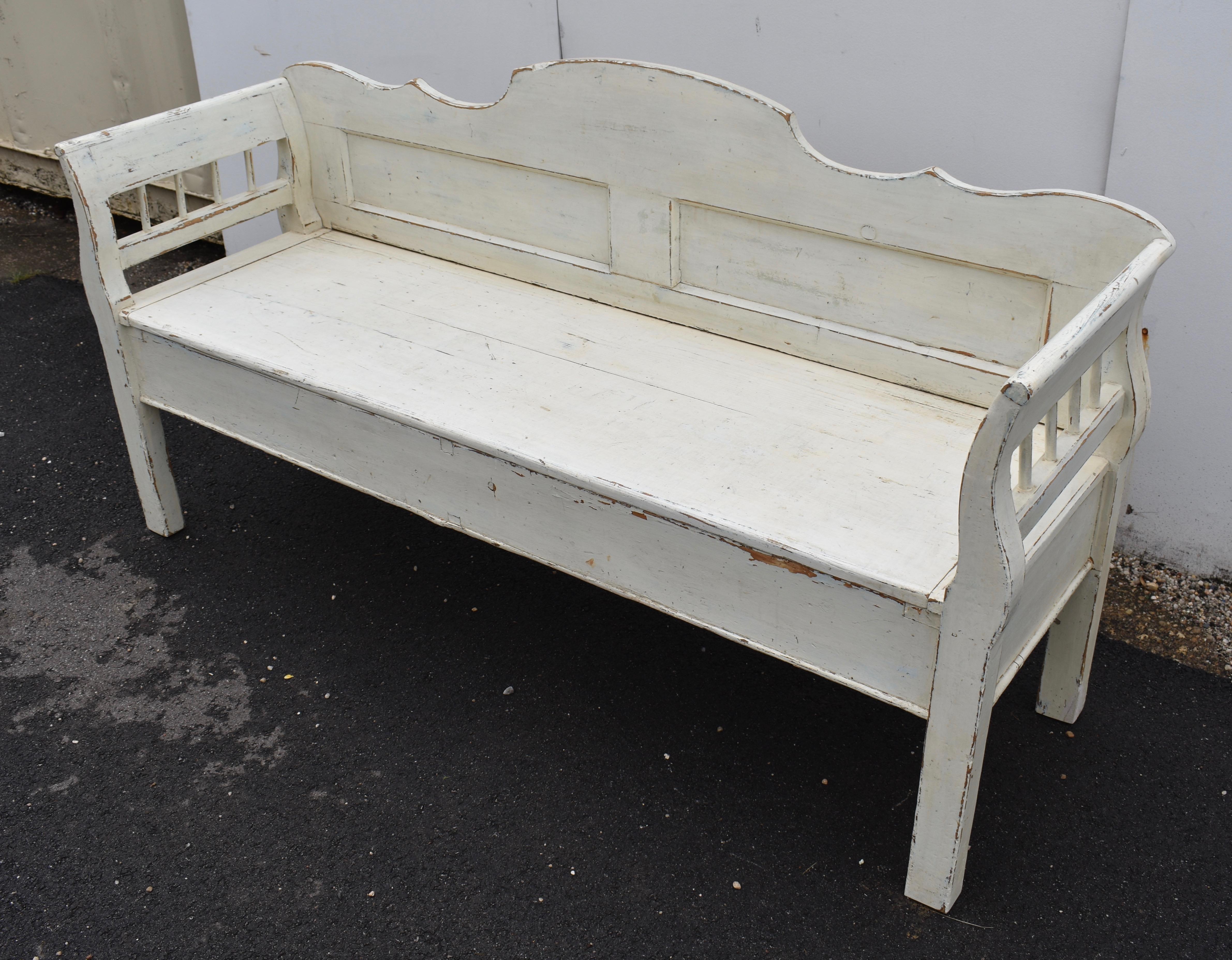 Hungarian Painted Pine Storage Bench or Settle