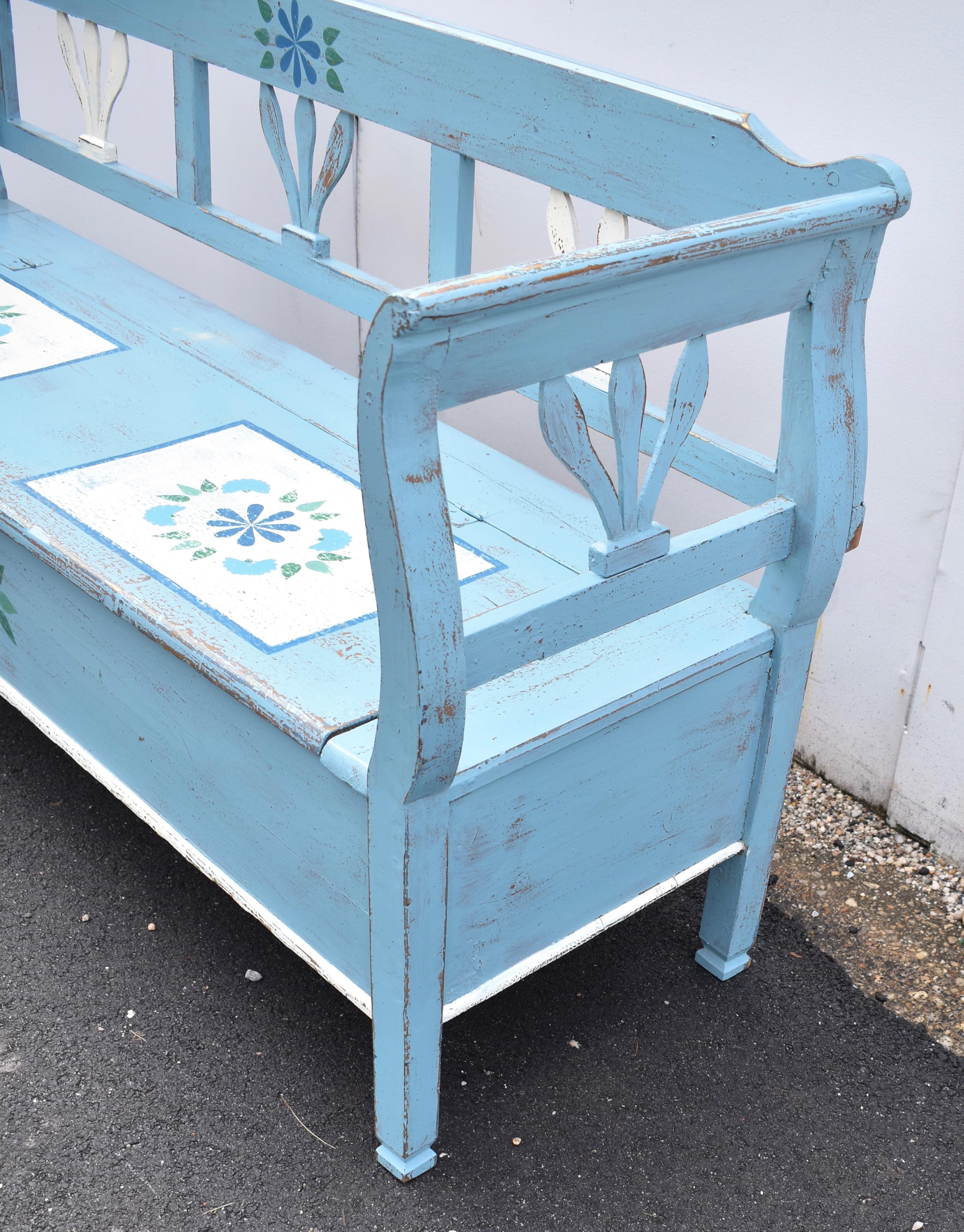 Hand-Painted Painted Pine Storage Bench or Settle For Sale