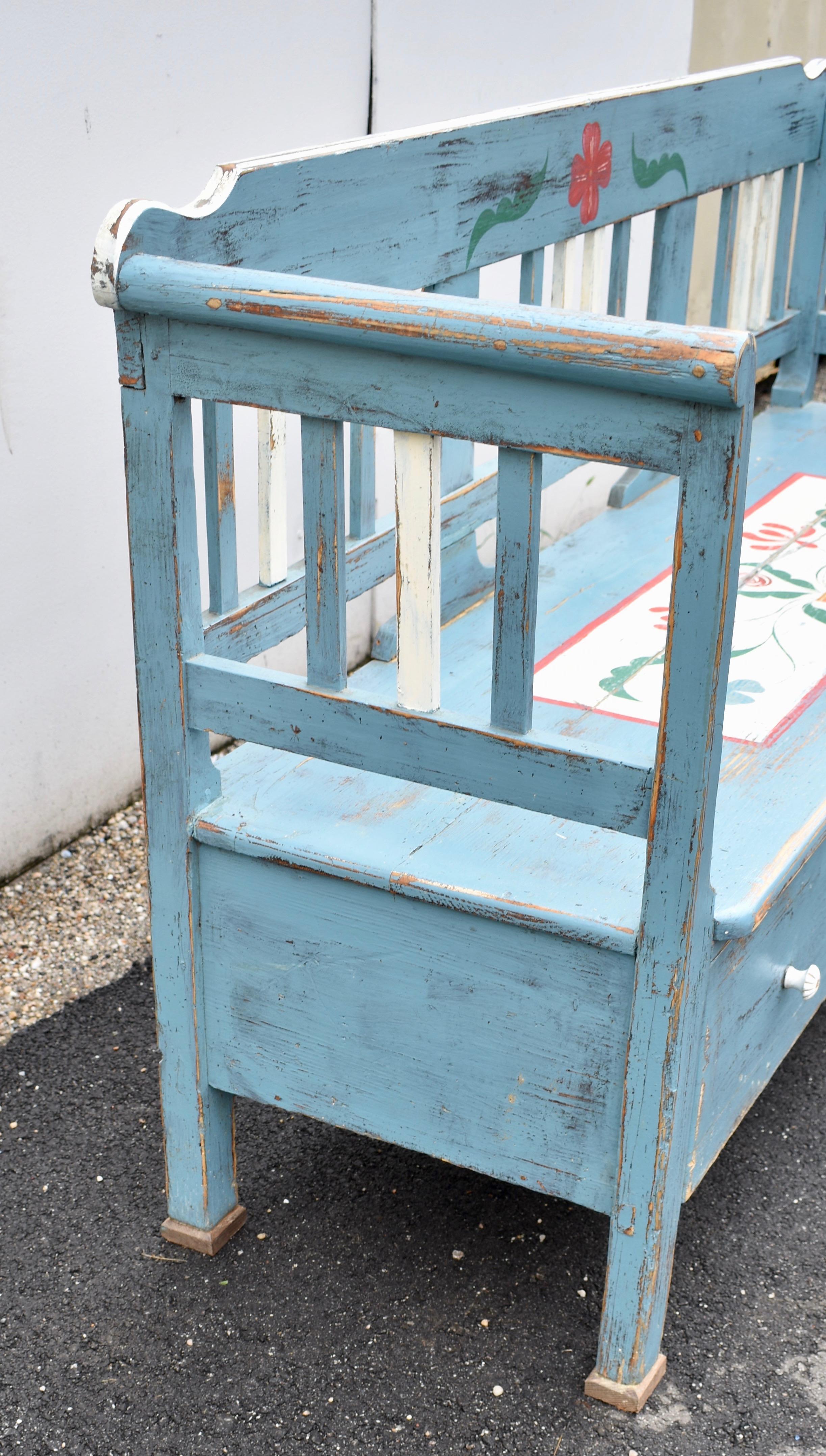 European Painted Pine Storage Bench or Settle For Sale